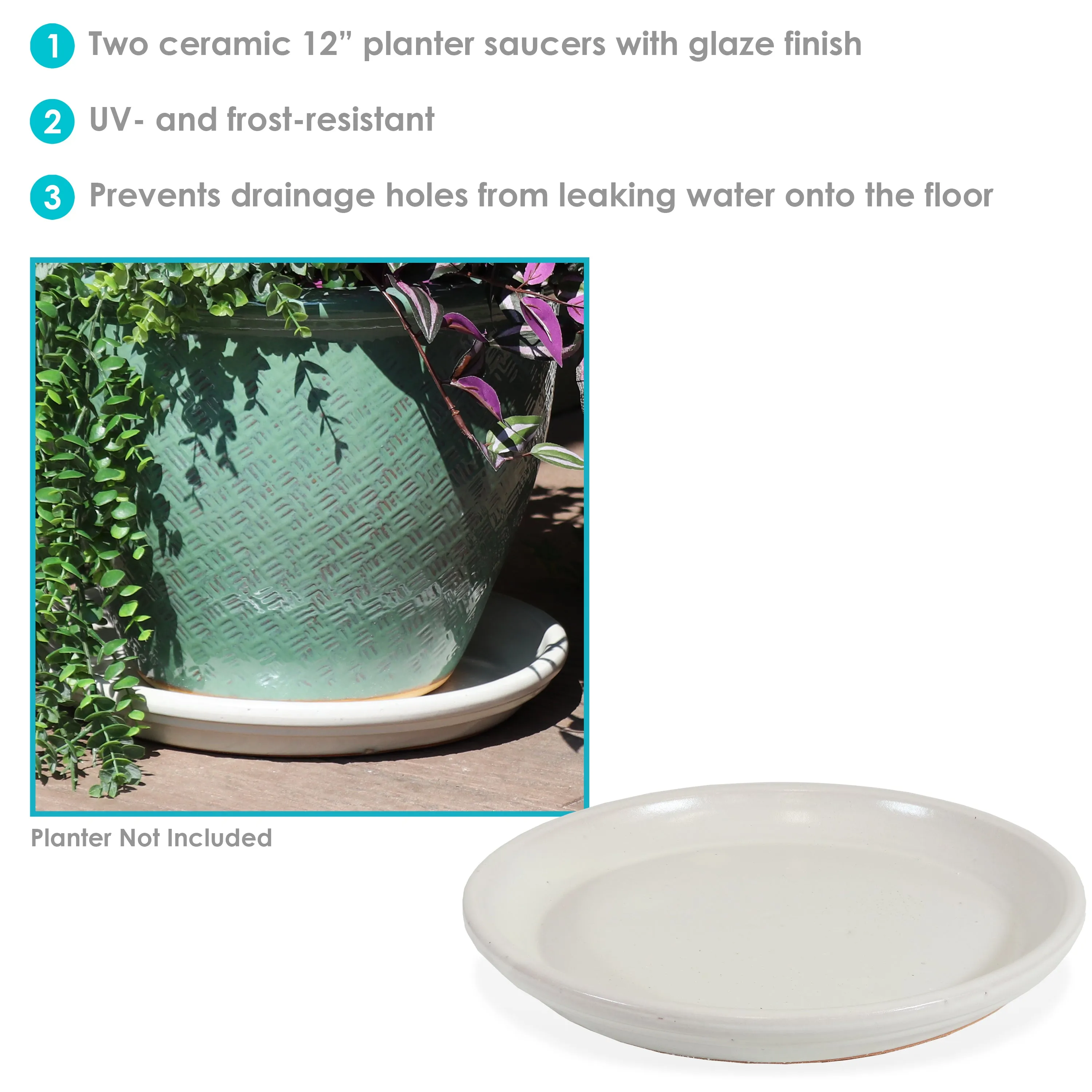 Sunnydaze Set of 2 Glazed Ceramic Planter Saucers
