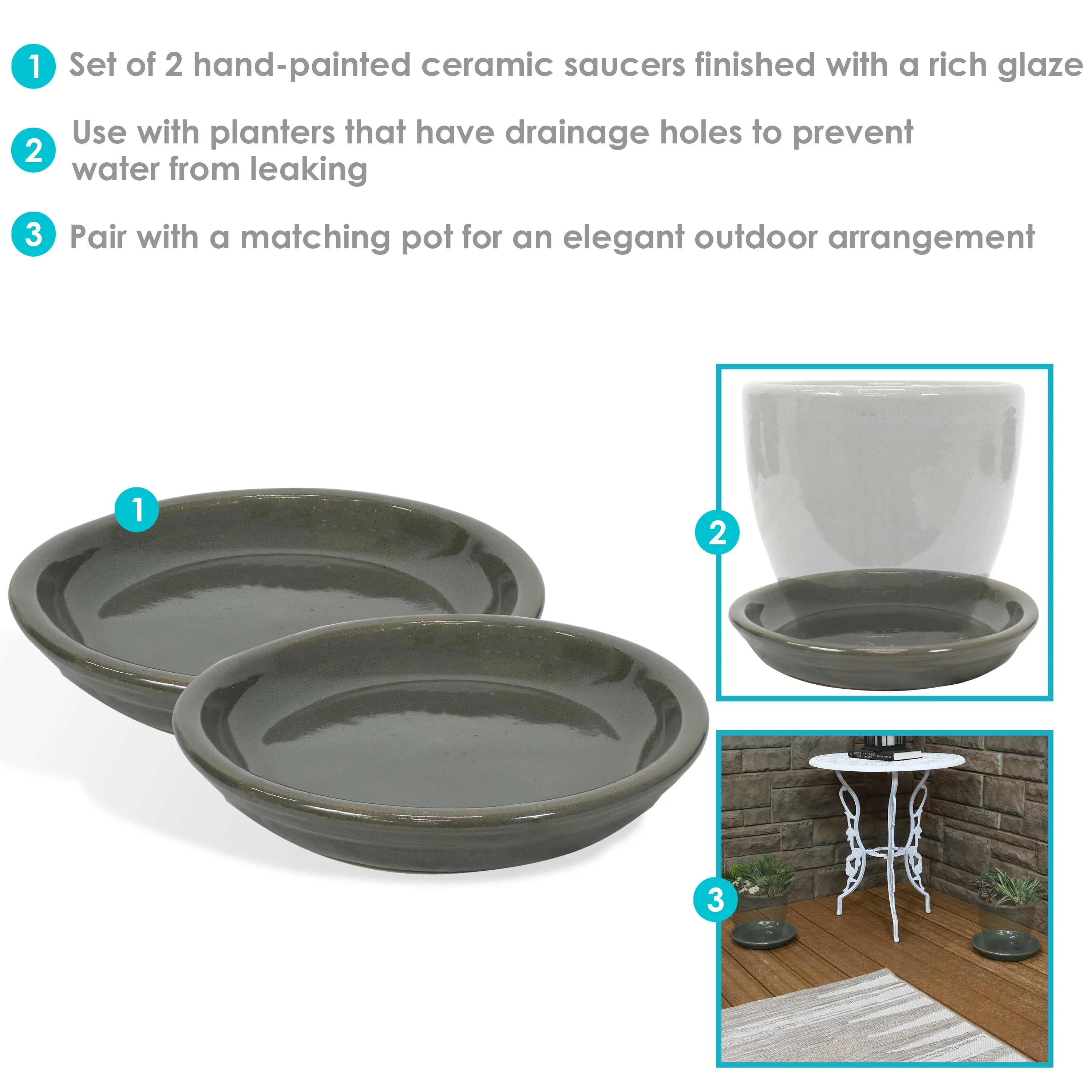Sunnydaze Set of 2 Glazed Ceramic Planter Saucers