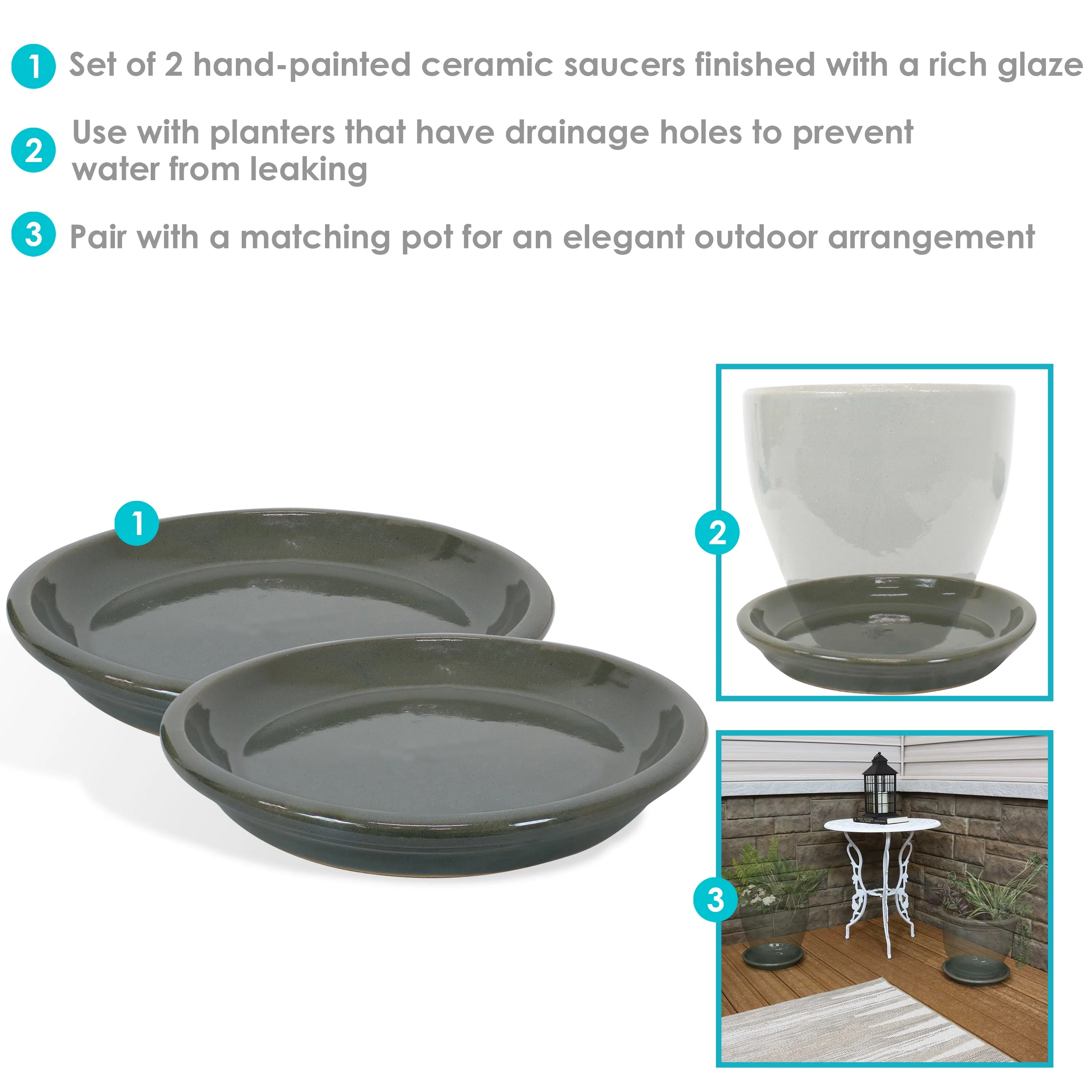 Sunnydaze Set of 2 Glazed Ceramic Planter Saucers
