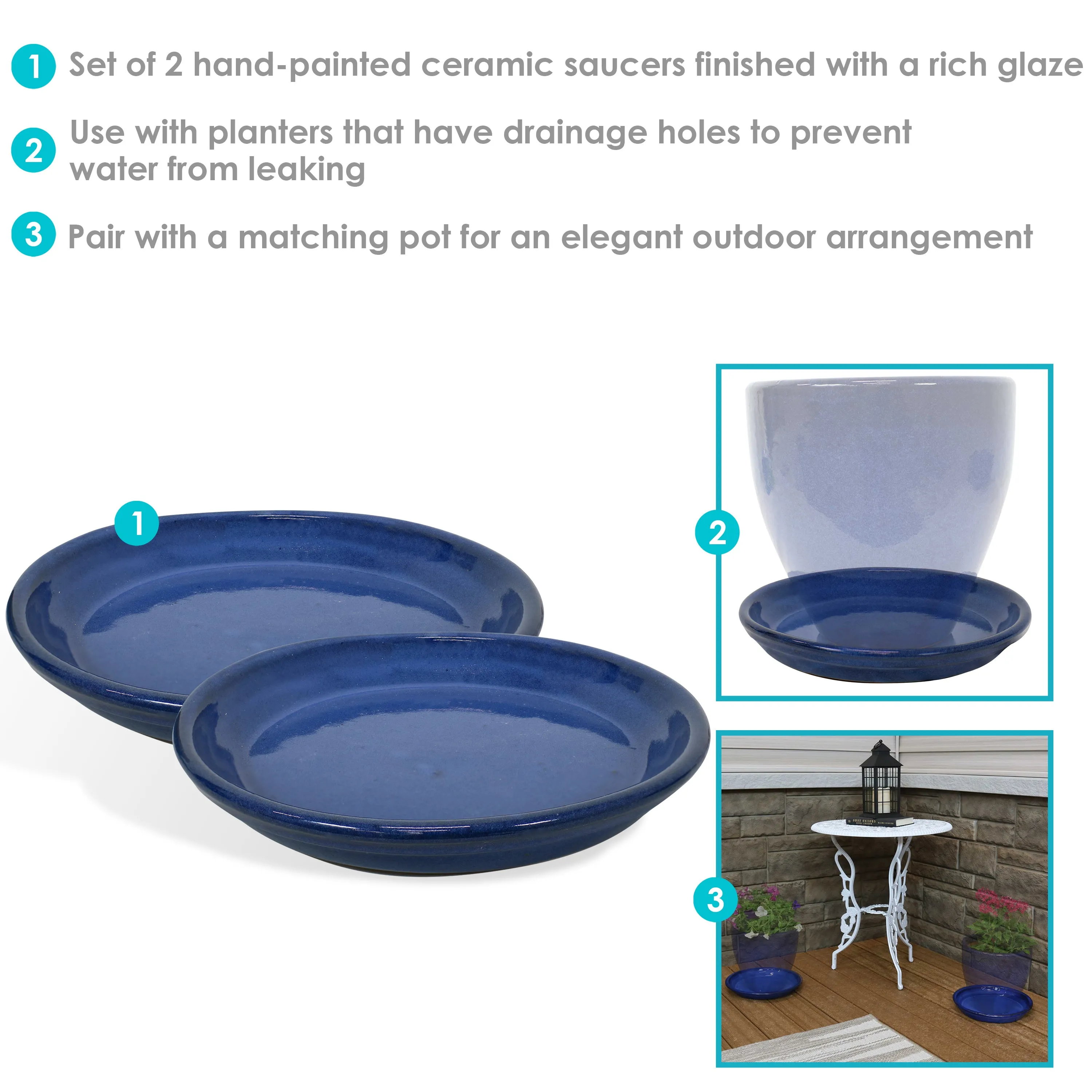 Sunnydaze Set of 2 Glazed Ceramic Planter Saucers