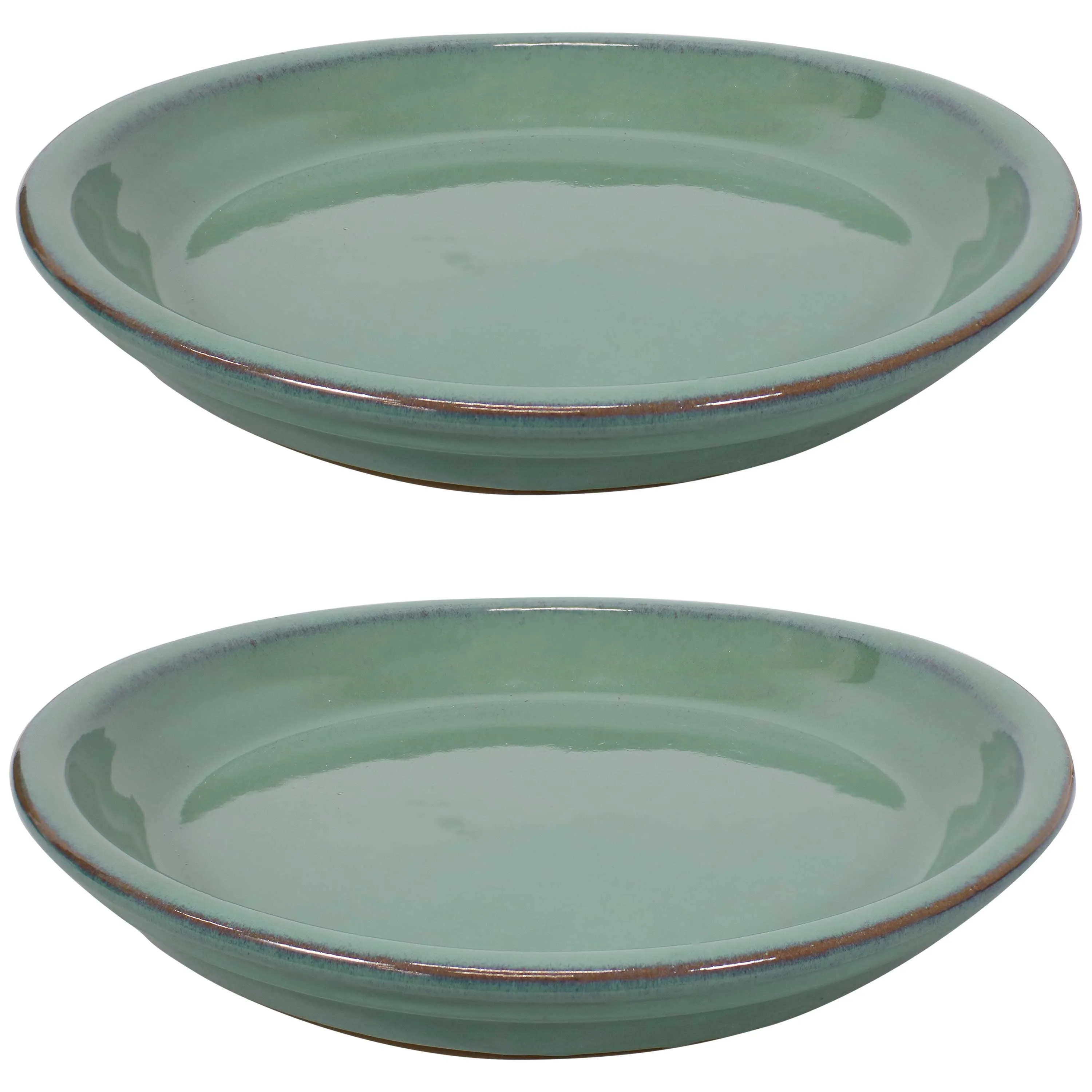 Sunnydaze Set of 2 Glazed Ceramic Planter Saucers