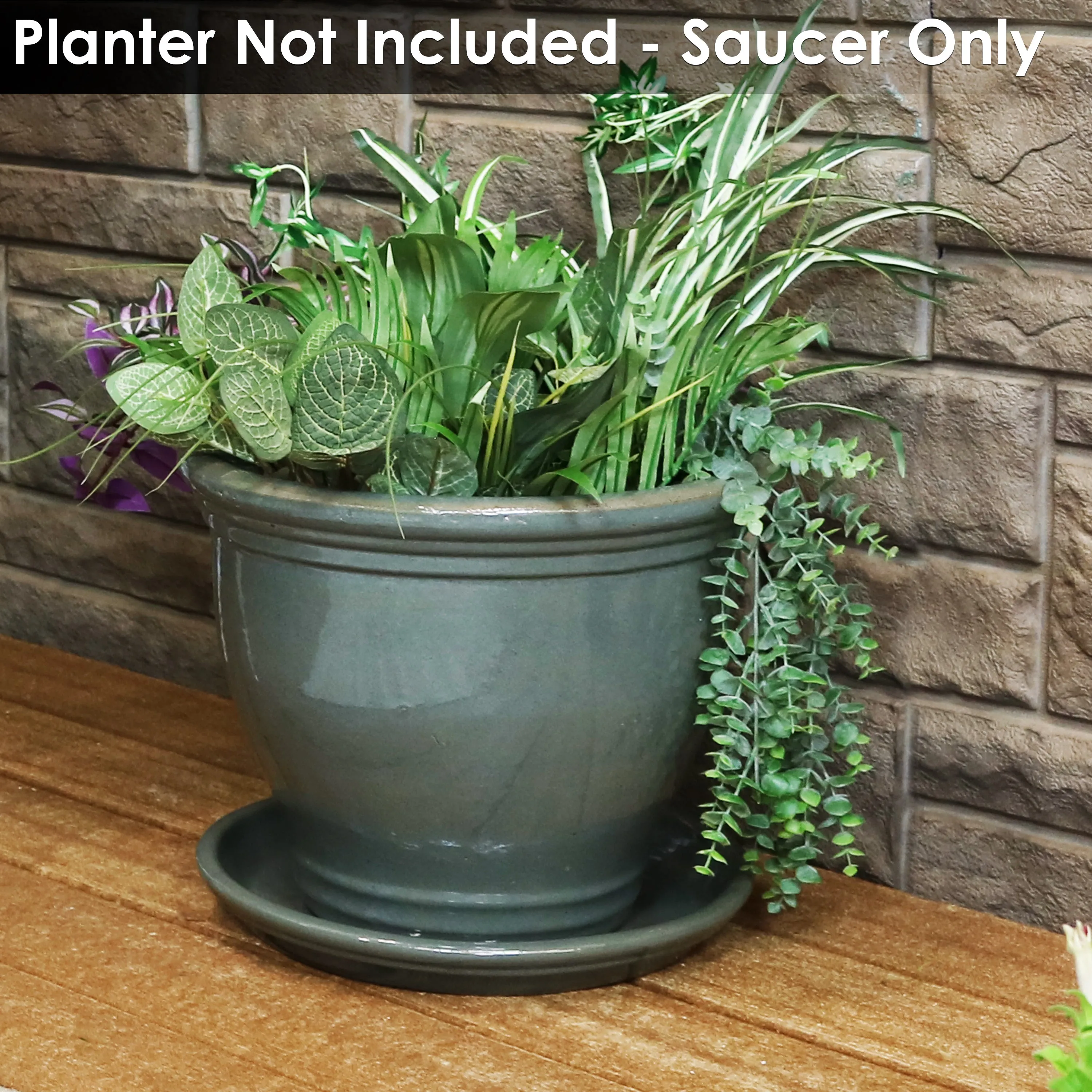 Sunnydaze Set of 2 Glazed Ceramic Planter Saucers