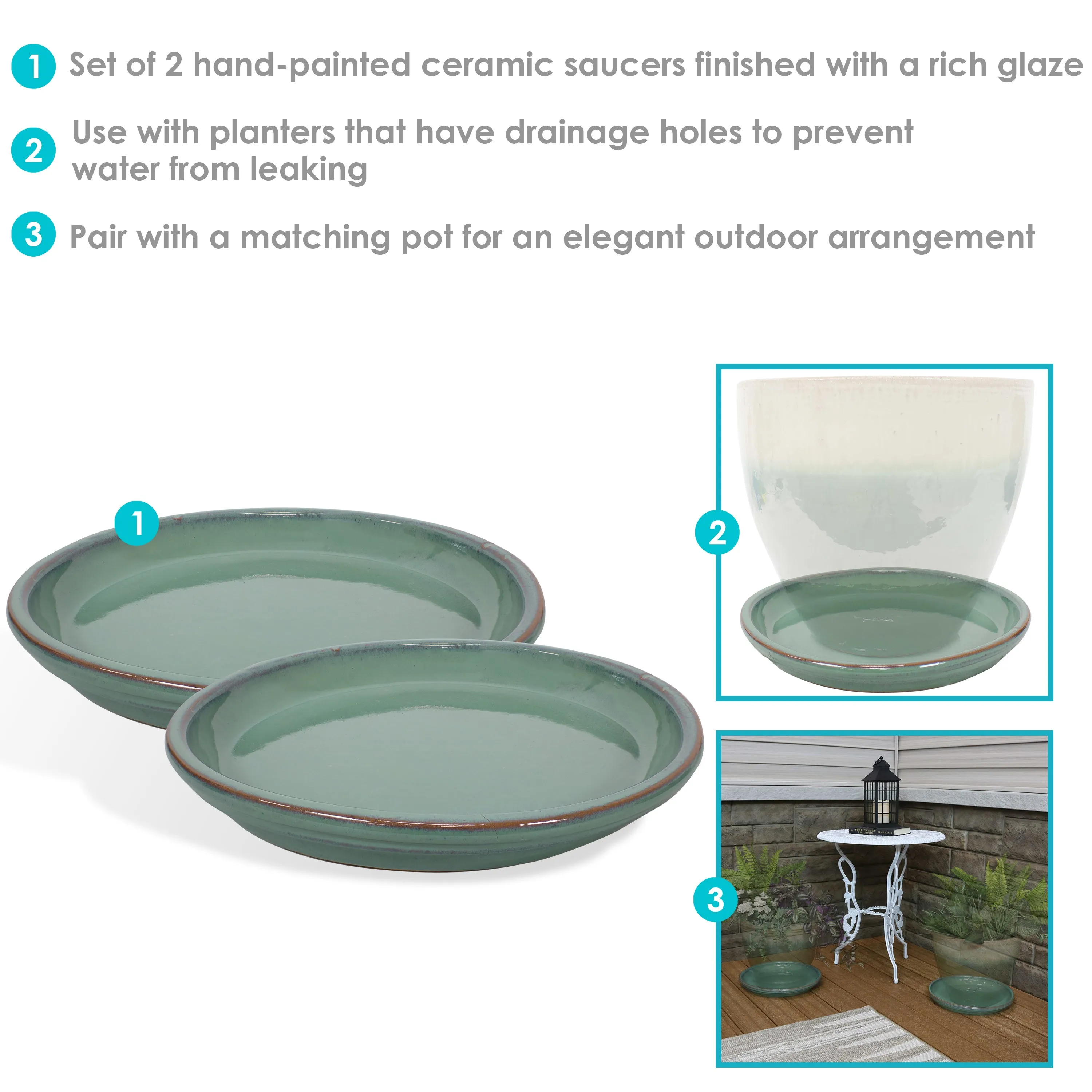 Sunnydaze Set of 2 Glazed Ceramic Planter Saucers