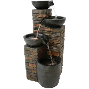 Sunnydaze Staggered Pottery Bowls Tiered Outdoor Fountain with Lights - 34"