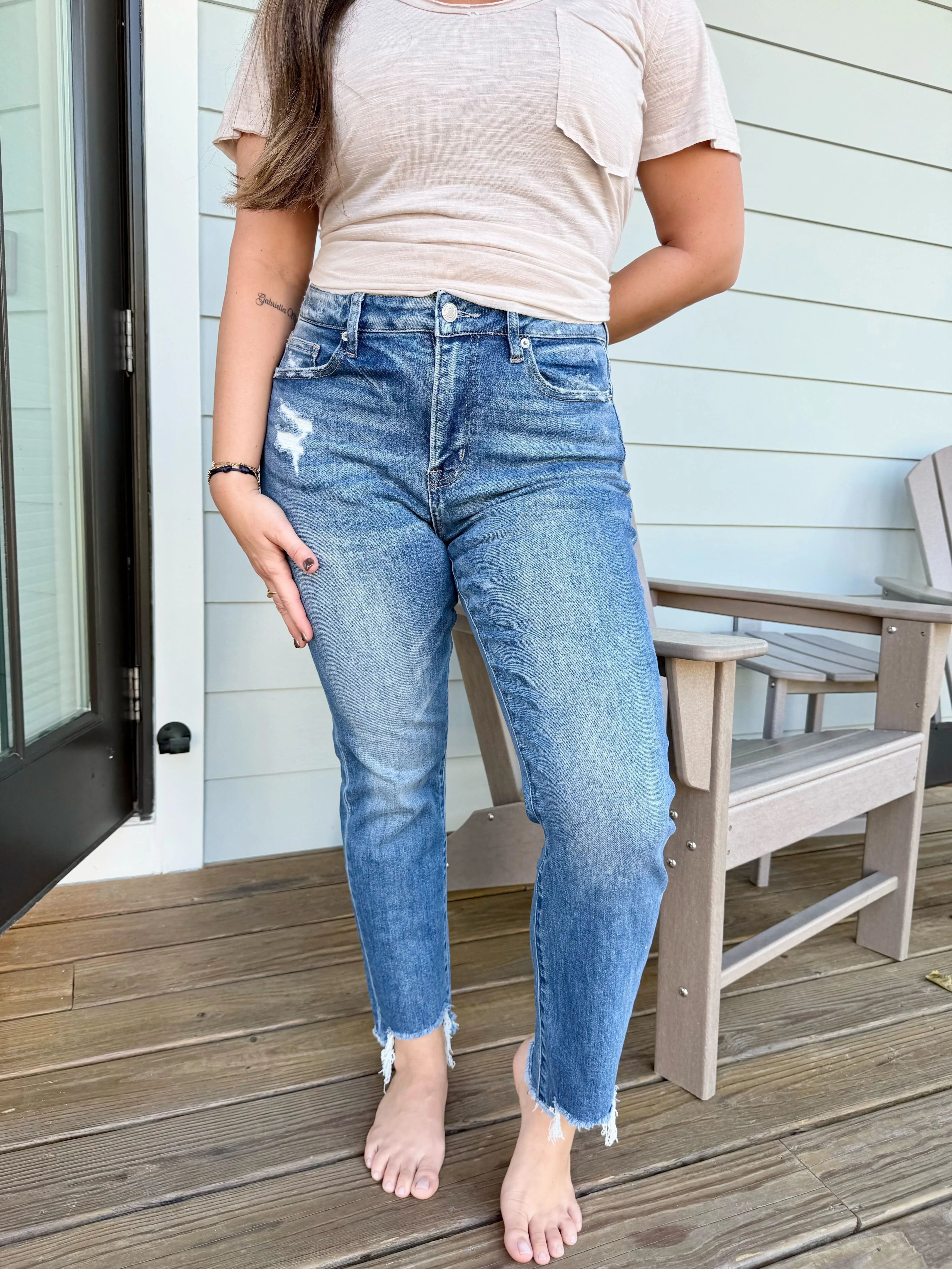 Super High Straight Leg Step Hem Jeans by Mica Denim (Ships in 2-3 Weeks)