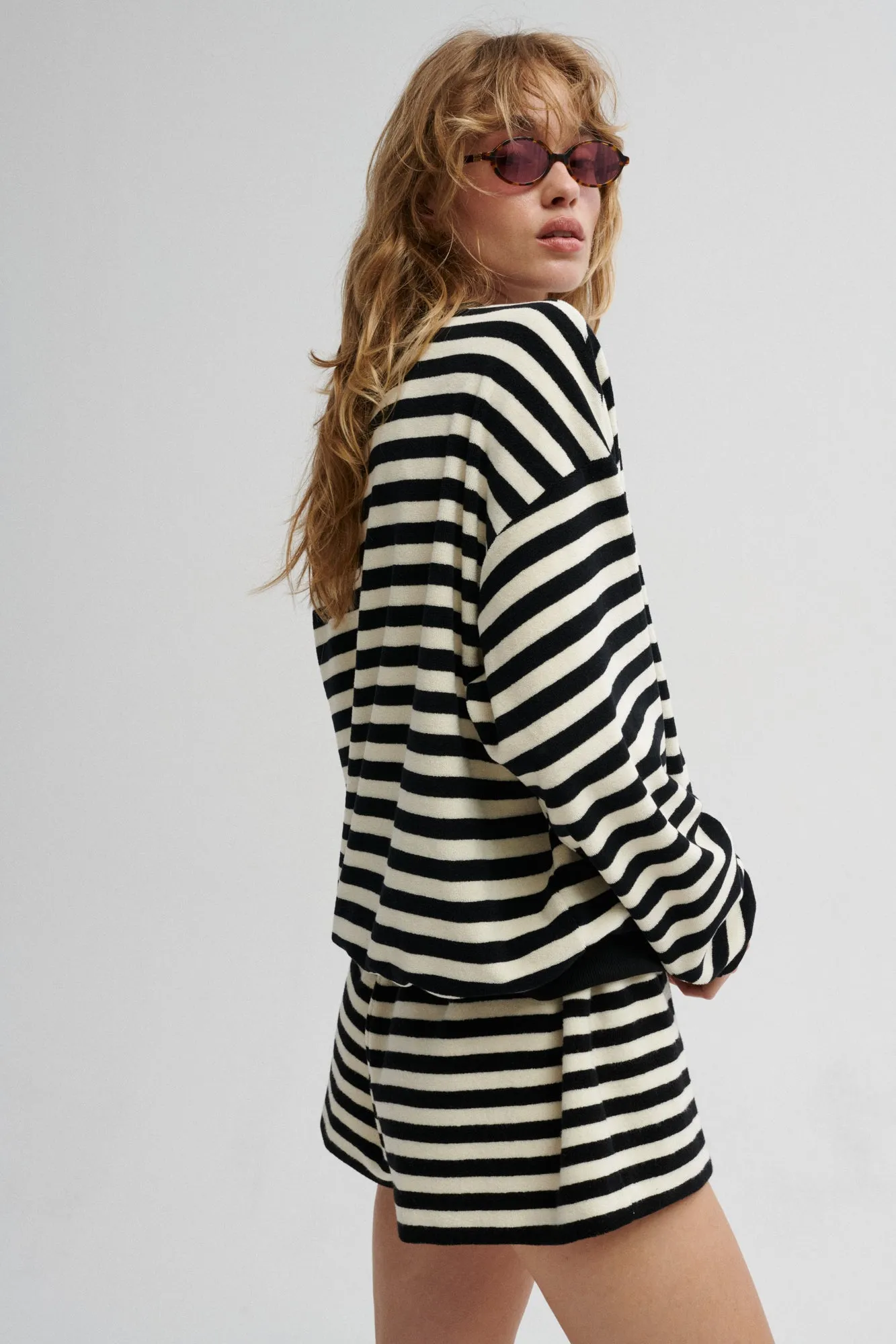 Sweatshirt in terry cotton / 17 / 20 / black stripes