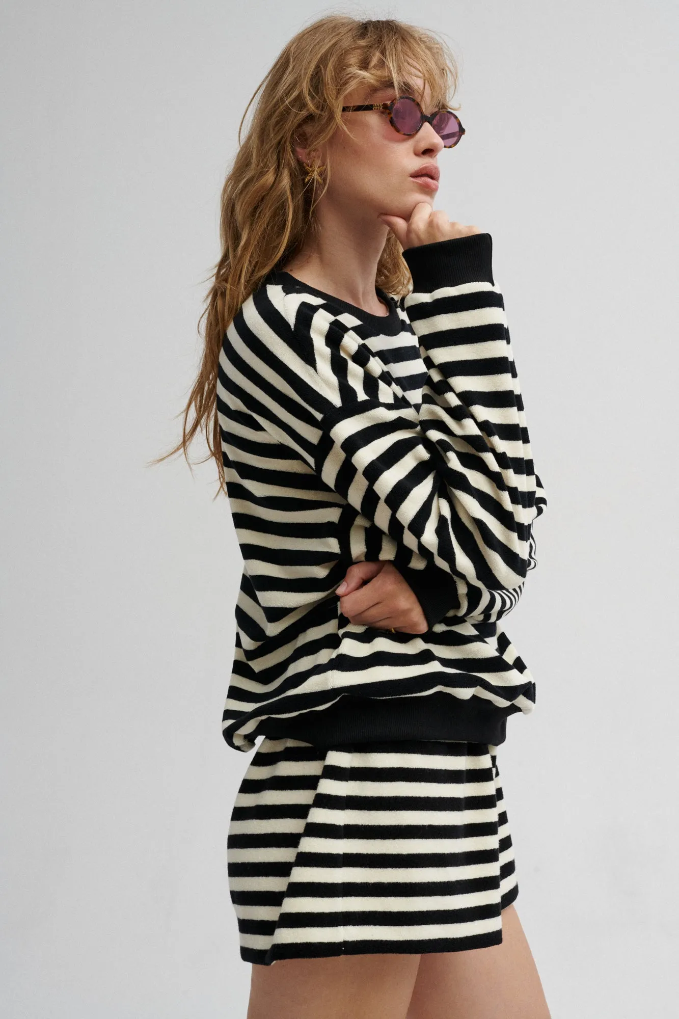 Sweatshirt in terry cotton / 17 / 20 / black stripes