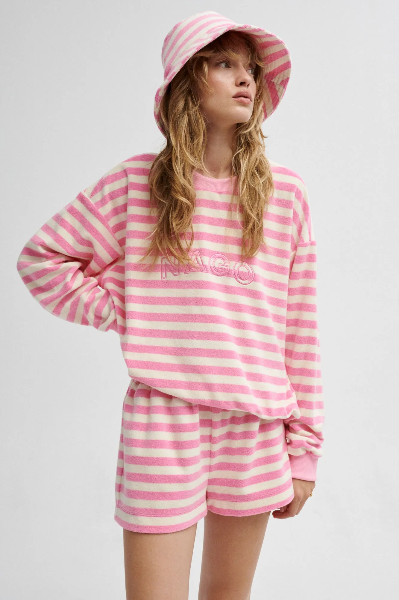 Sweatshirt in terry cotton / 17 / 20 / pink stripes