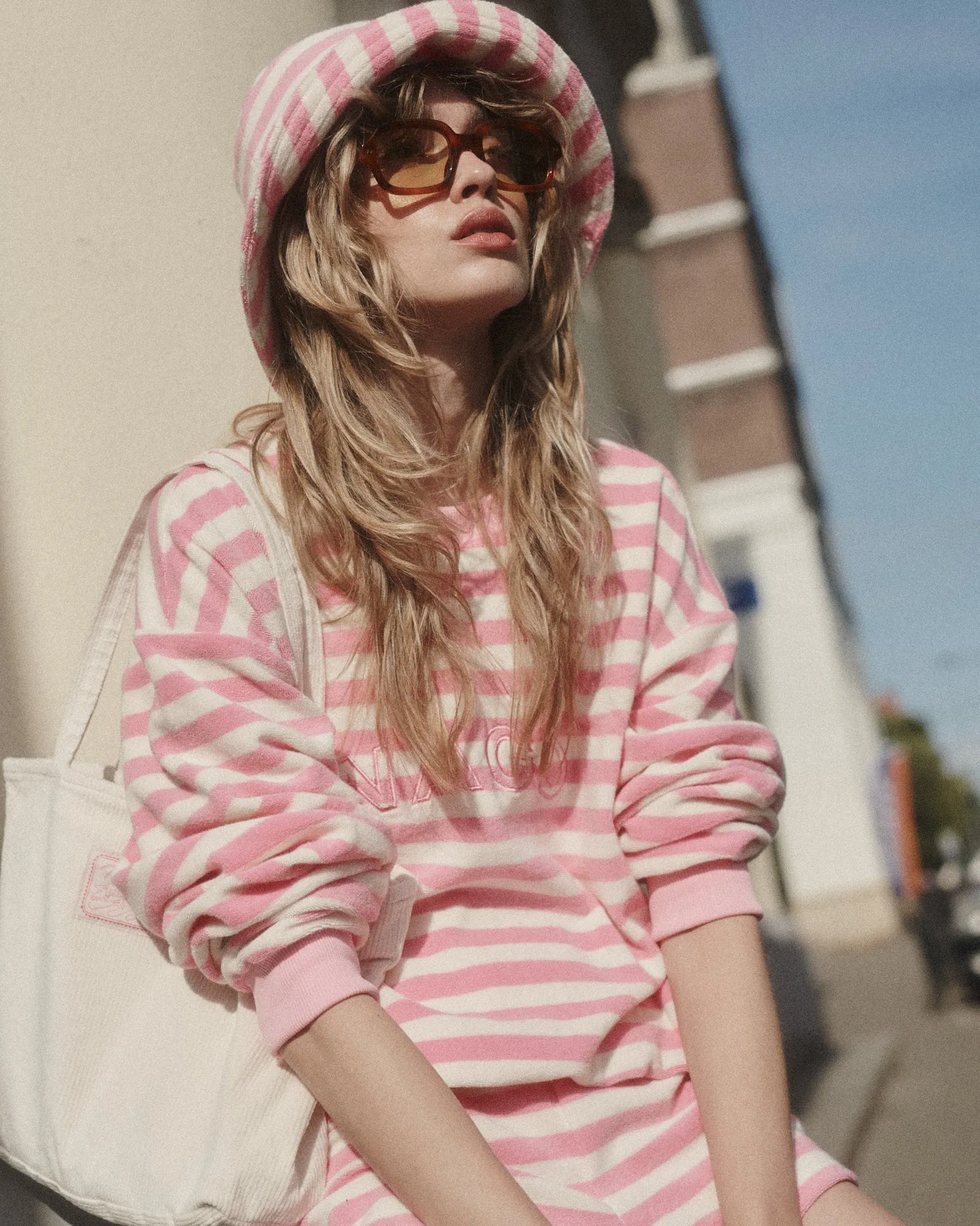 Sweatshirt in terry cotton / 17 / 20 / pink stripes