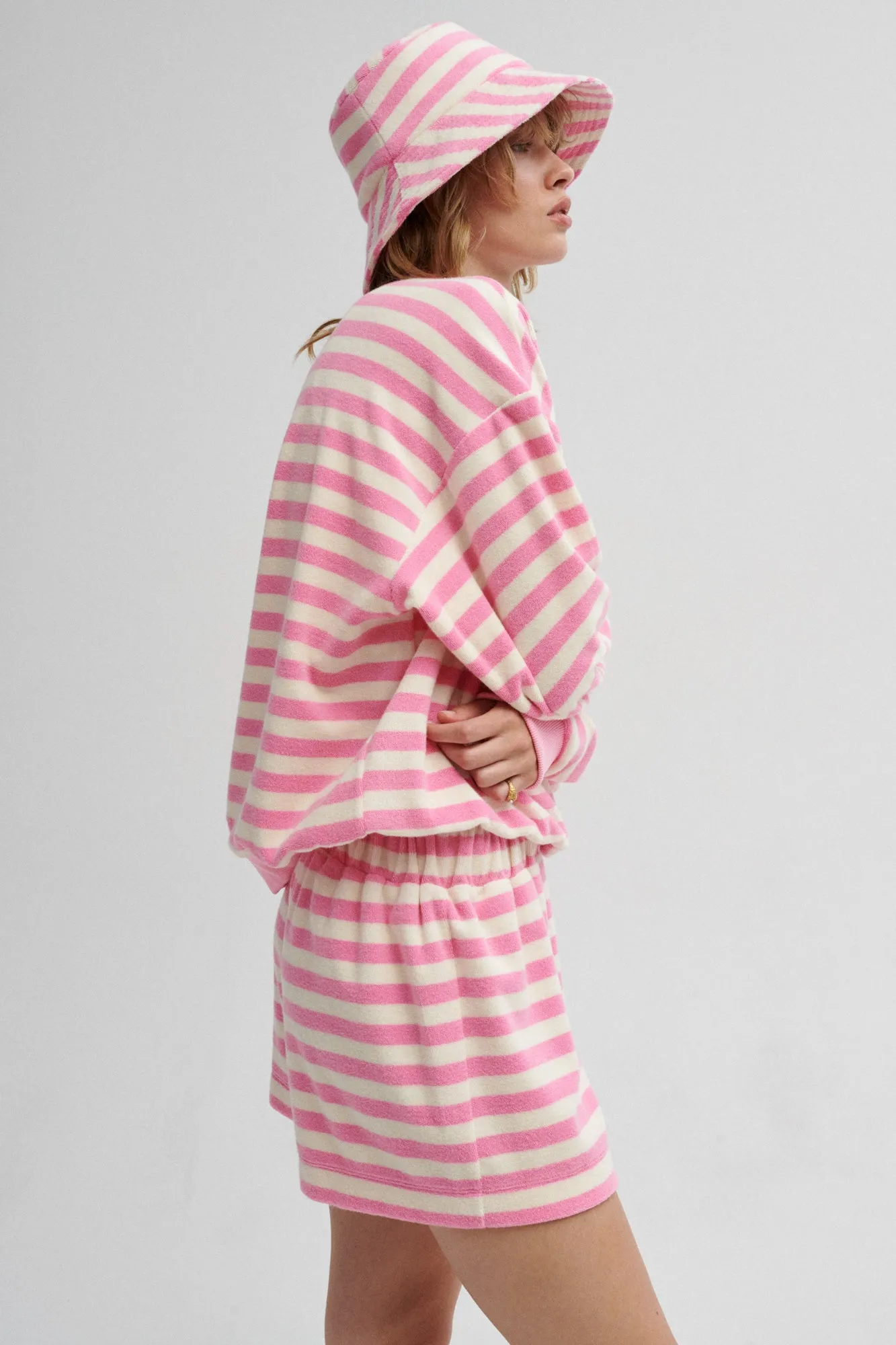 Sweatshirt in terry cotton / 17 / 20 / pink stripes
