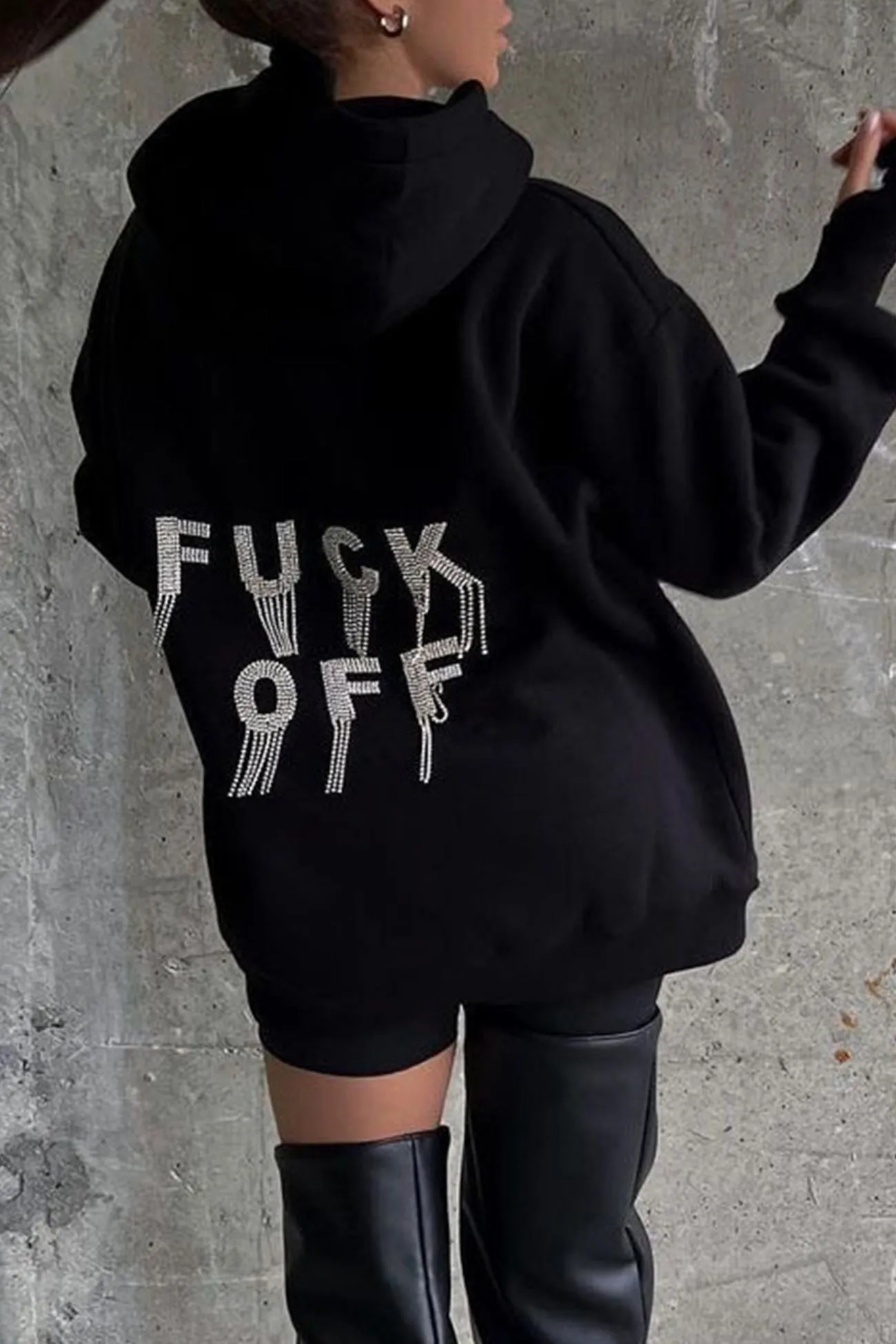 TastyHottie - Letter Hot Drilling Fringed Hoodie