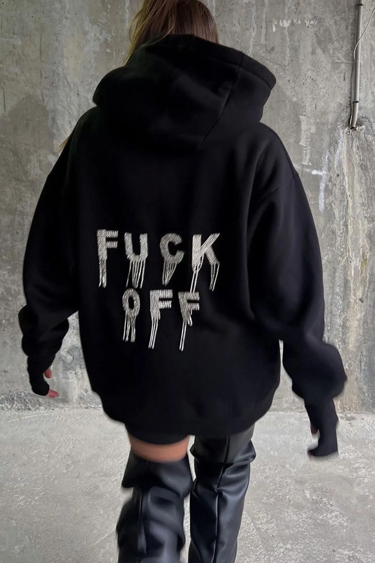 TastyHottie - Letter Hot Drilling Fringed Hoodie