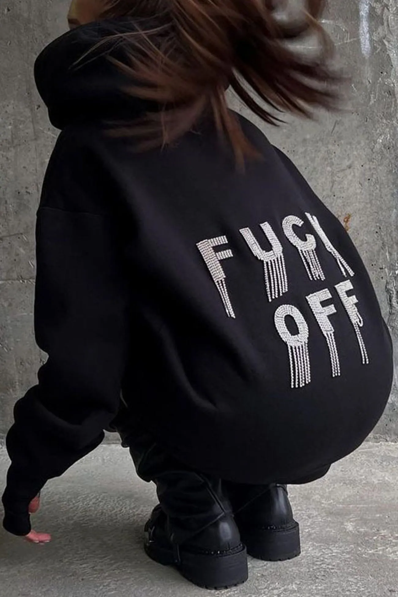 TastyHottie - Letter Hot Drilling Fringed Hoodie