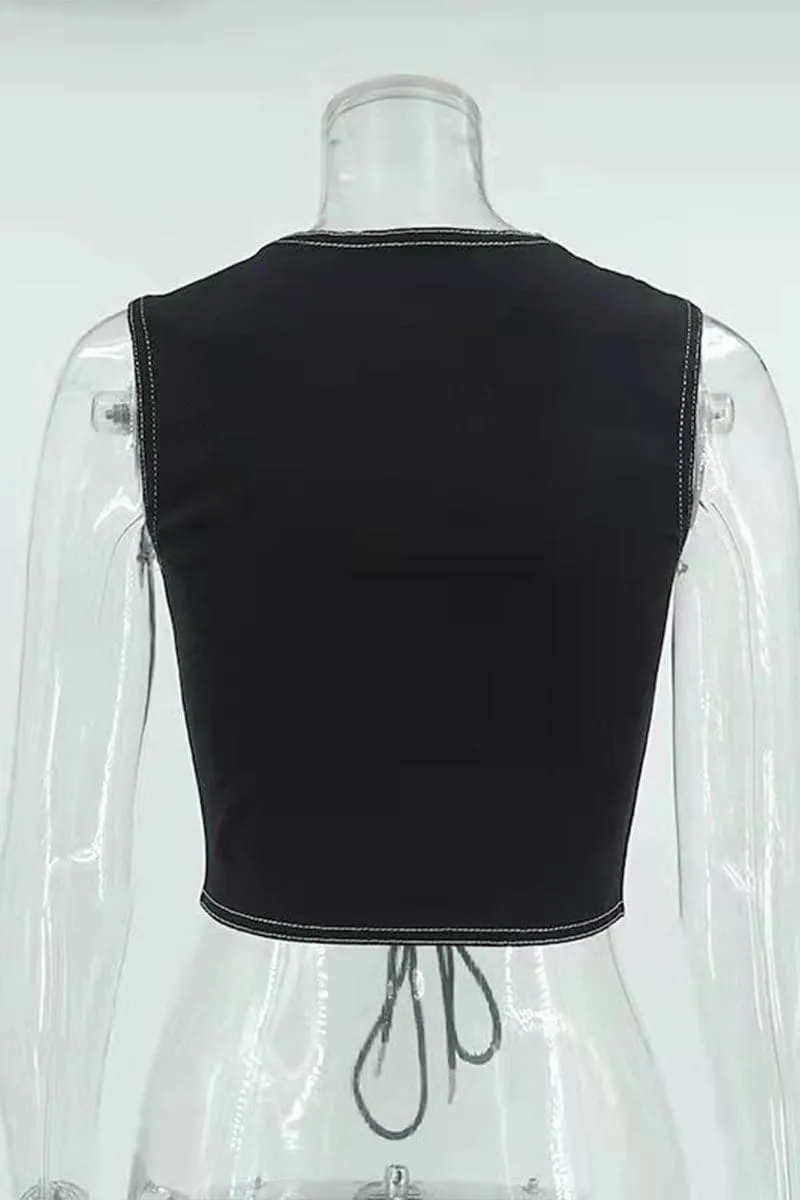 TB043 Denim Lace Up Corset Top