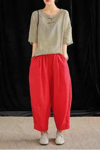 The new summer plus-size haren pants are hemp pants for women 190163