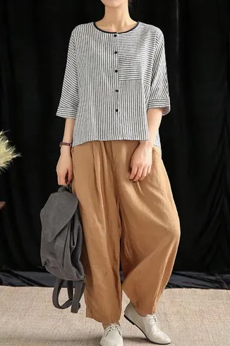 The new summer plus-size haren pants are hemp pants for women 190163