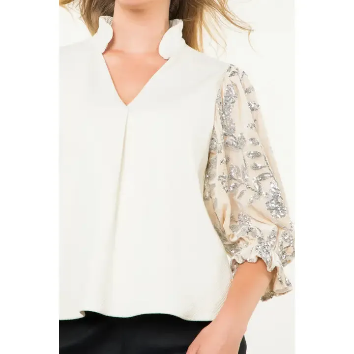 THML Velvet Sequin Sleeve Top