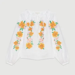 Top With Puff Sleeves And Embroidery - White
