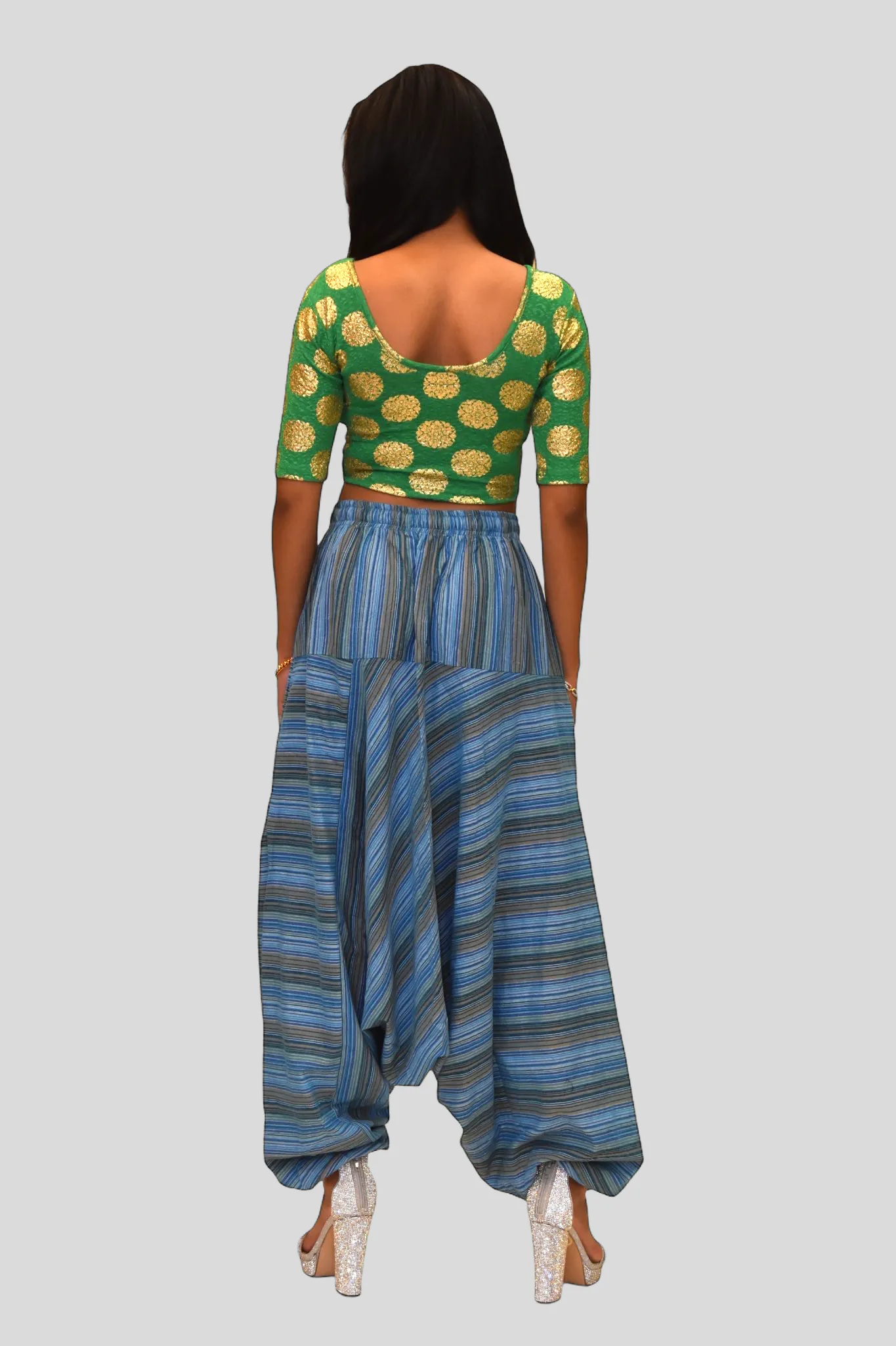Unisex Cotton Azure Blue Striped Harem pants