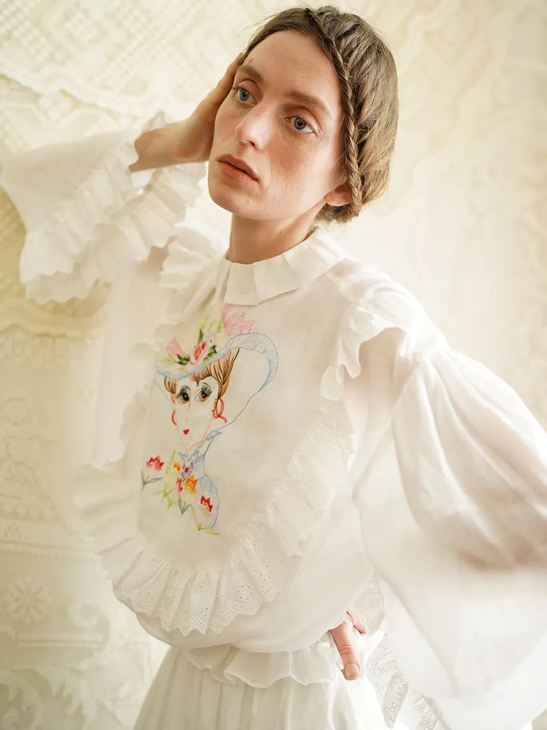 Unlogical Poem Victorian Style Embroidered Ramie Top