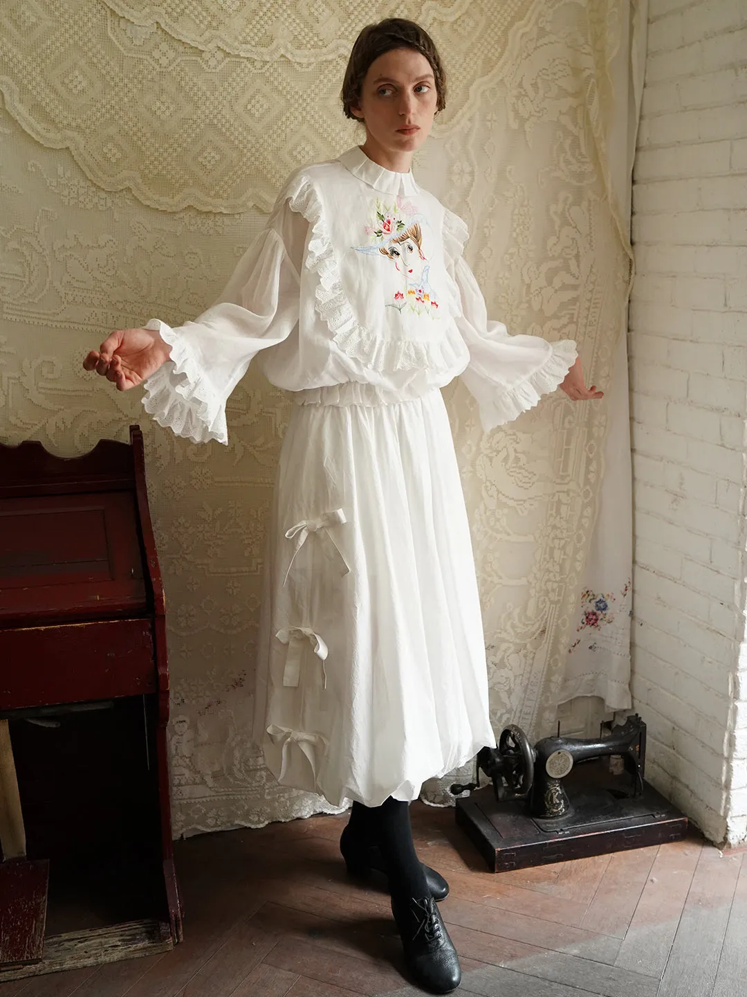 Unlogical Poem Victorian Style Embroidered Ramie Top