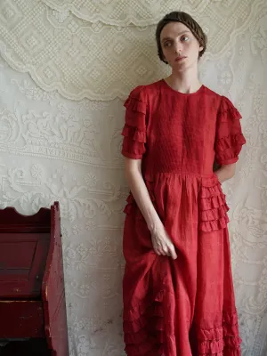 Unlogical Poem Victorian Style Ruffled Red/Black/Pink Ramie Dress