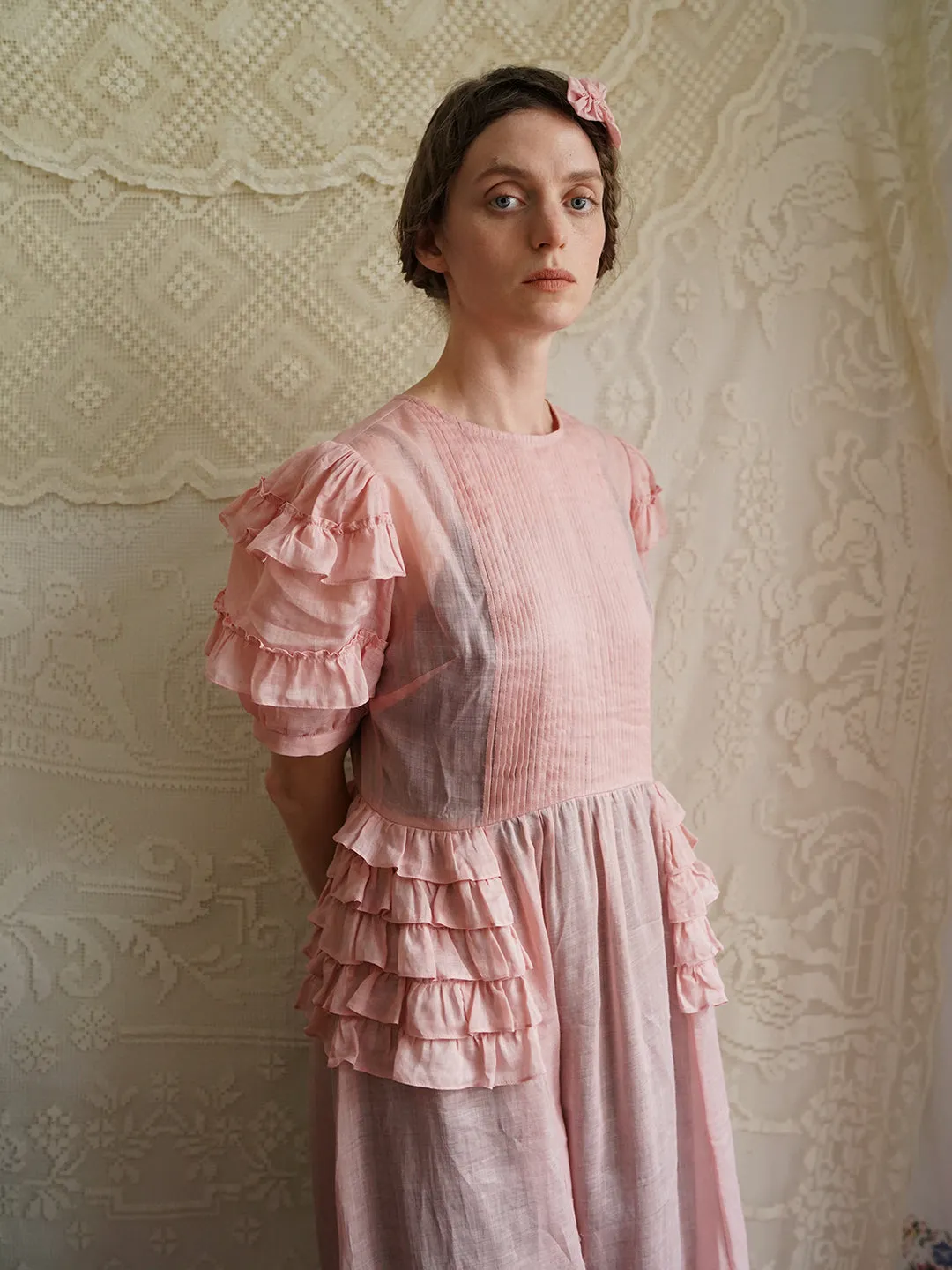 Unlogical Poem Victorian Style Ruffled Red/Black/Pink Ramie Dress