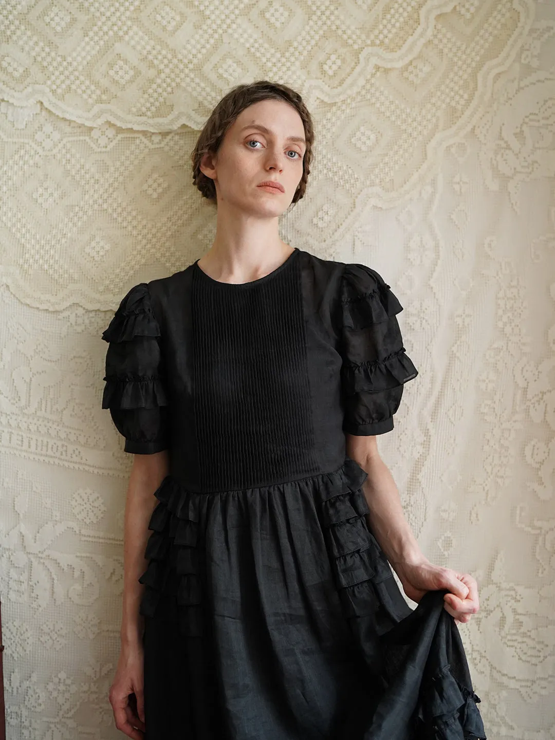 Unlogical Poem Victorian Style Ruffled Red/Black/Pink Ramie Dress