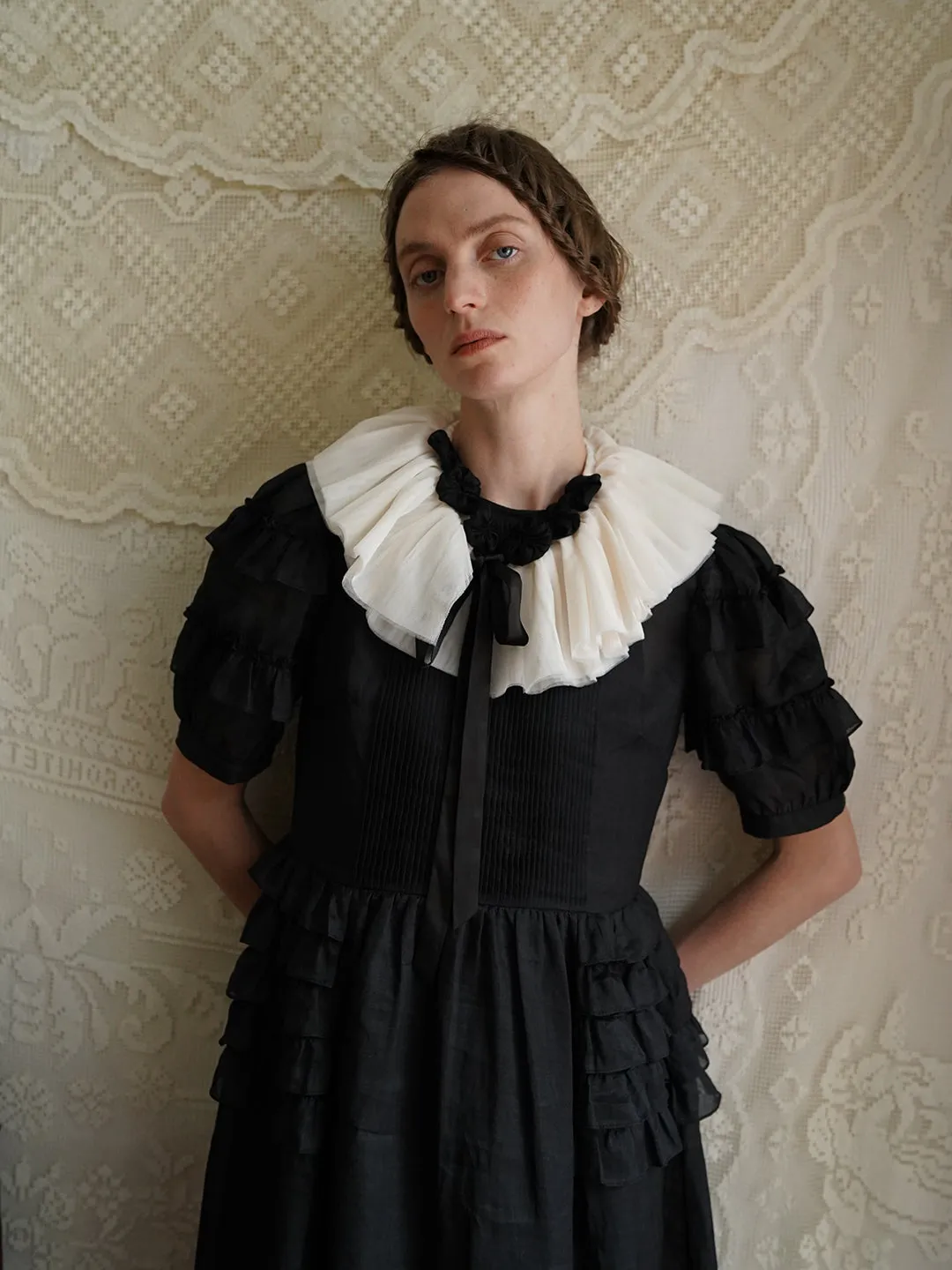 Unlogical Poem Victorian Style Ruffled Red/Black/Pink Ramie Dress