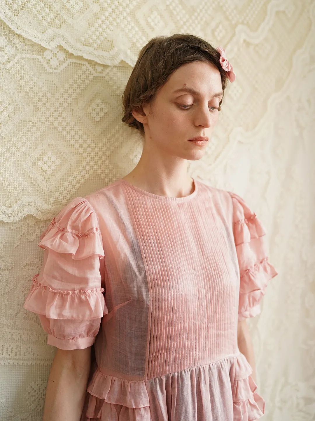 Unlogical Poem Victorian Style Ruffled Red/Black/Pink Ramie Dress