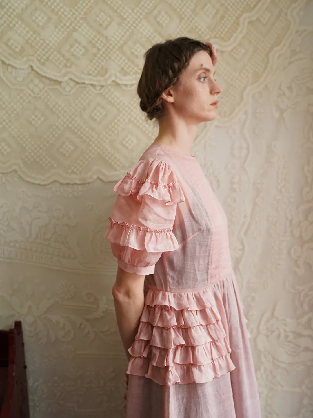 Unlogical Poem Victorian Style Ruffled Red/Black/Pink Ramie Dress