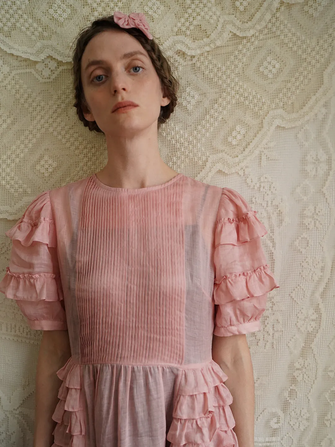 Unlogical Poem Victorian Style Ruffled Red/Black/Pink Ramie Dress