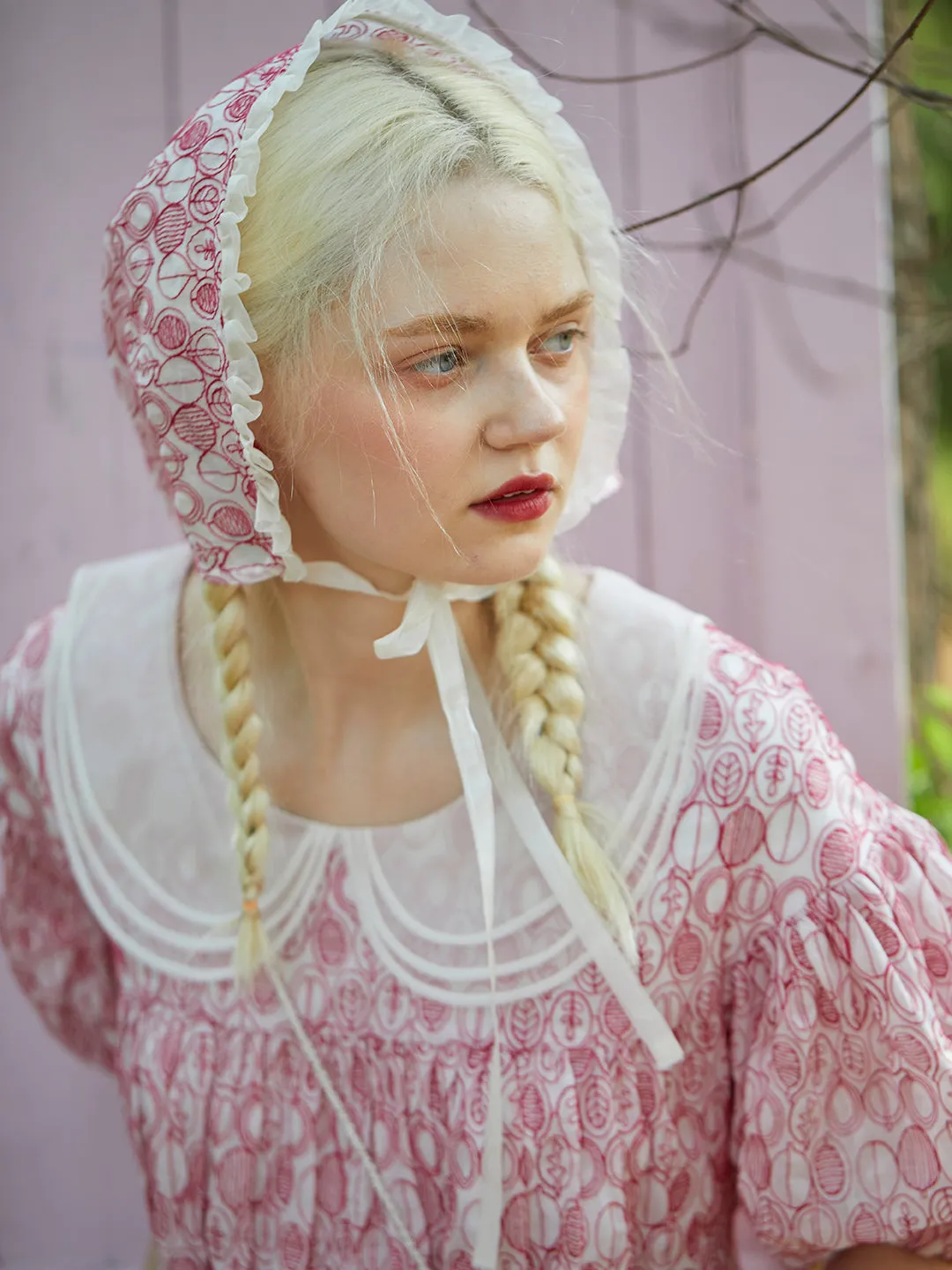 Unlogical Poem Vintage Ramie Embroidered Silk Organza Bonnet Hat