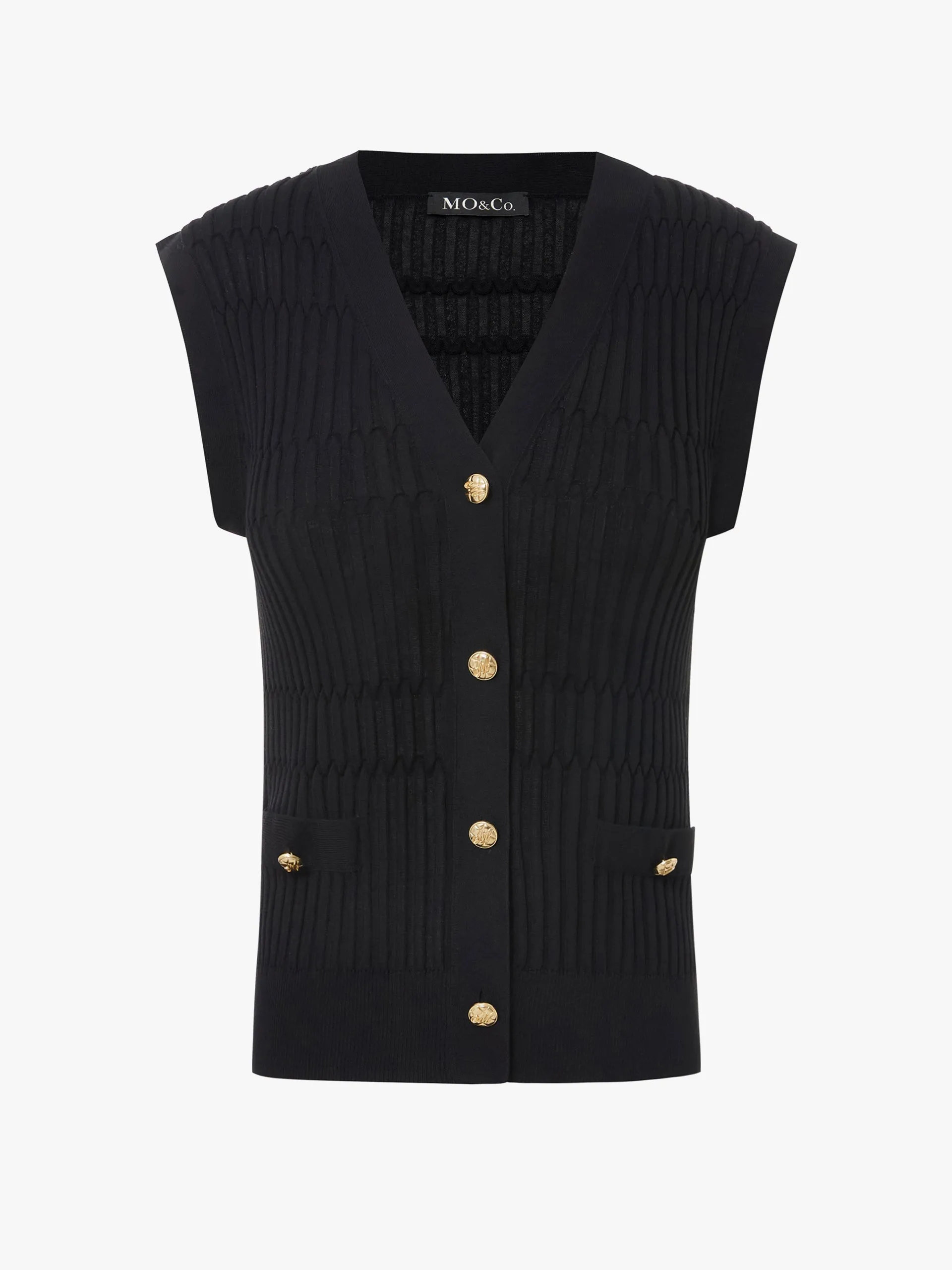 V-Neck Metal Button Knit Top
