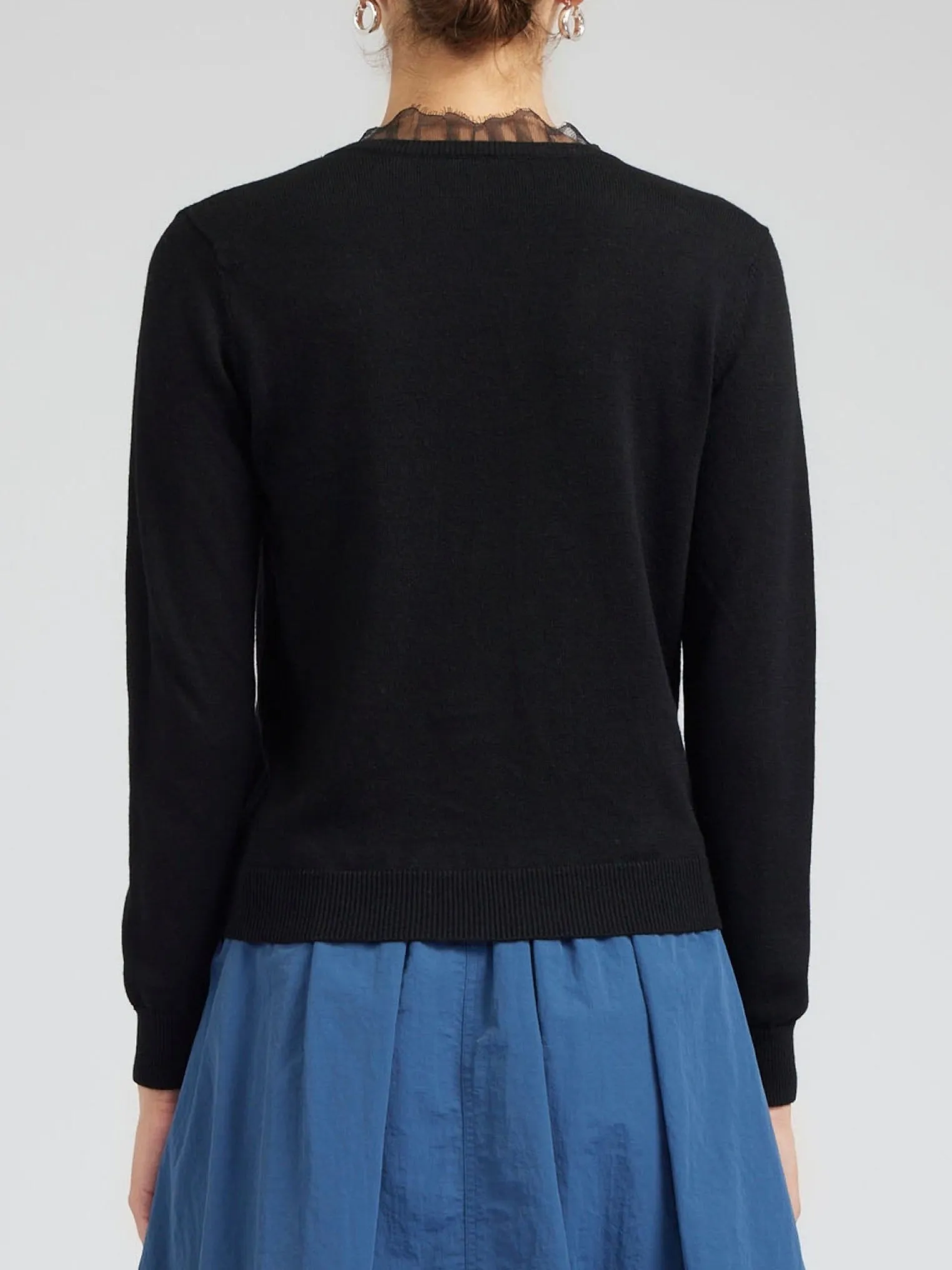 V-neck Sweater with Lace - Black
