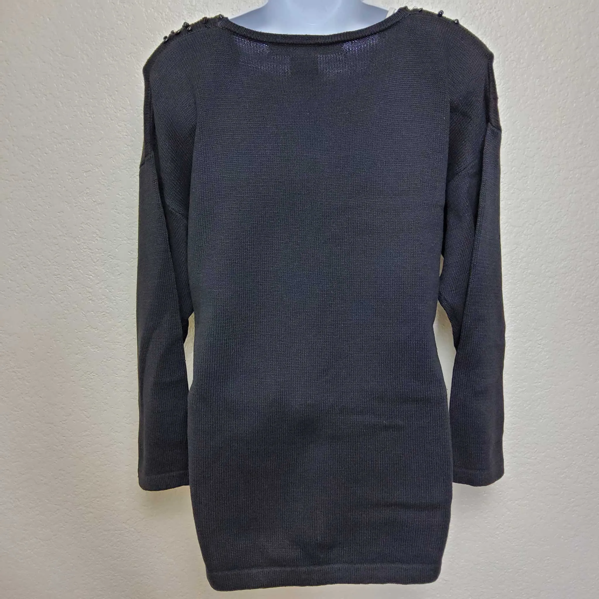Victoria Jones Black Beaded Pullover Sweater, Women's Medium
