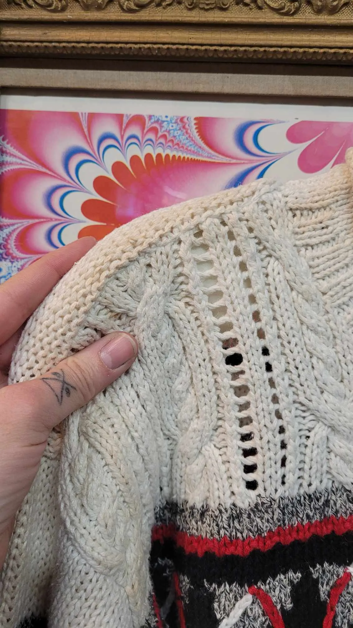 Vintage 90's White, Red, and Black Argyle Sweater