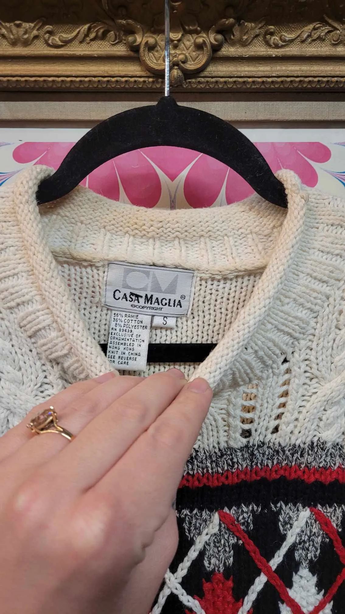 Vintage 90's White, Red, and Black Argyle Sweater