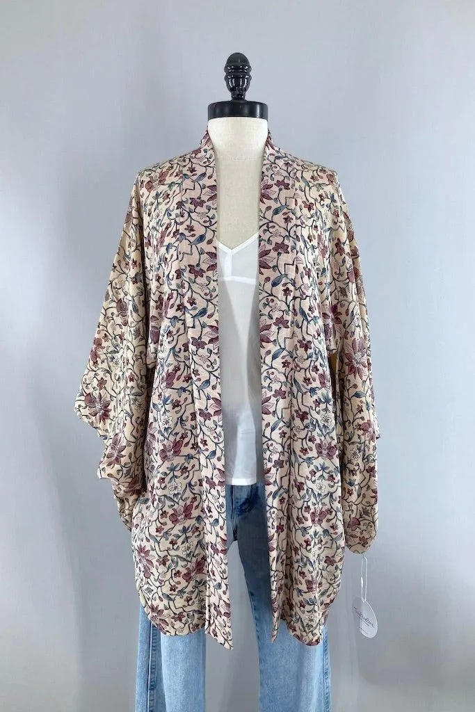 Vintage Classical Floral Silk Kimono Cardigan