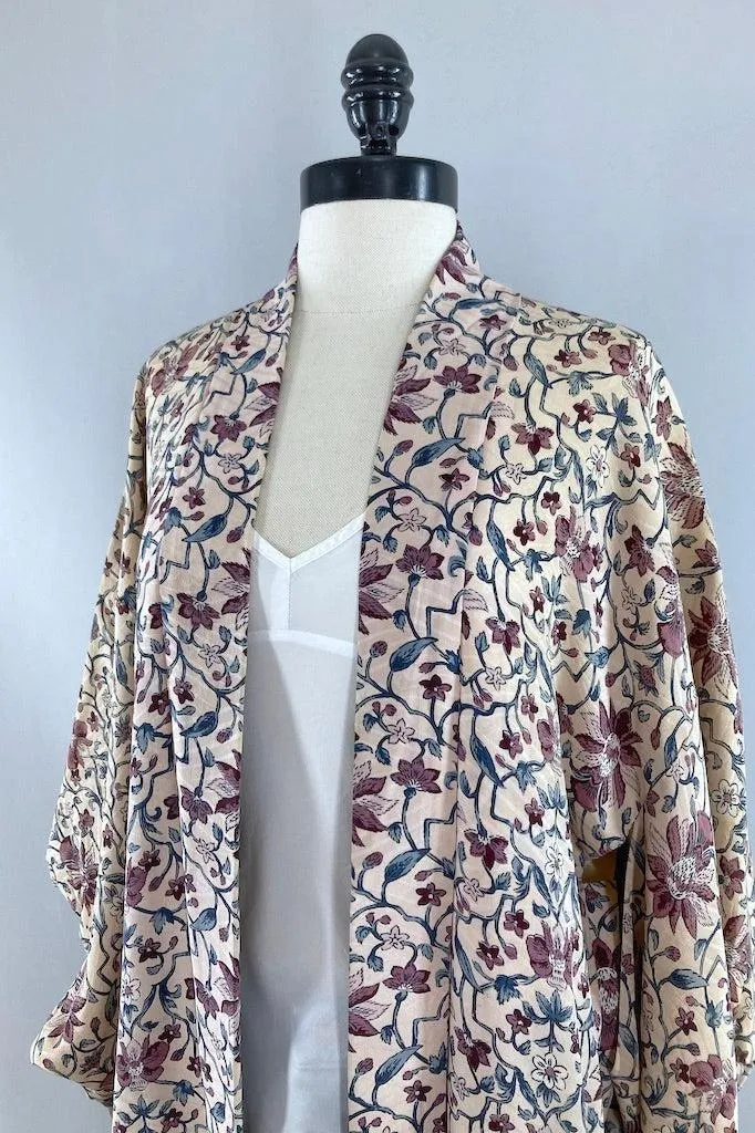 Vintage Classical Floral Silk Kimono Cardigan