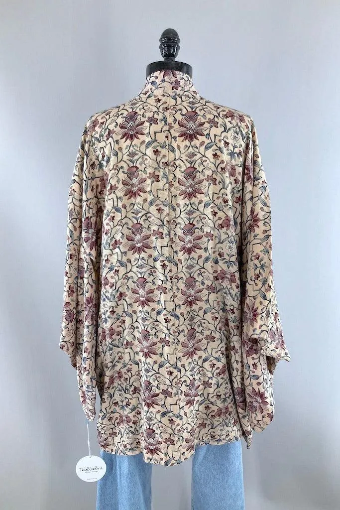 Vintage Classical Floral Silk Kimono Cardigan