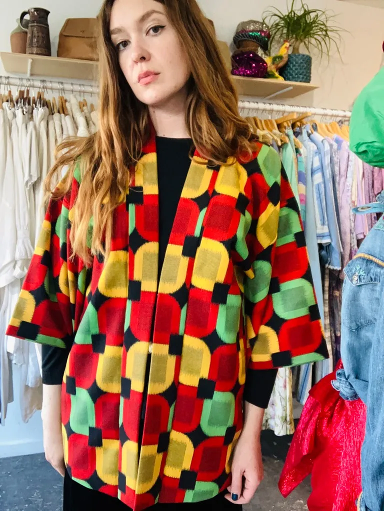 Vintage Red, Green, Black and Yellow Kimono