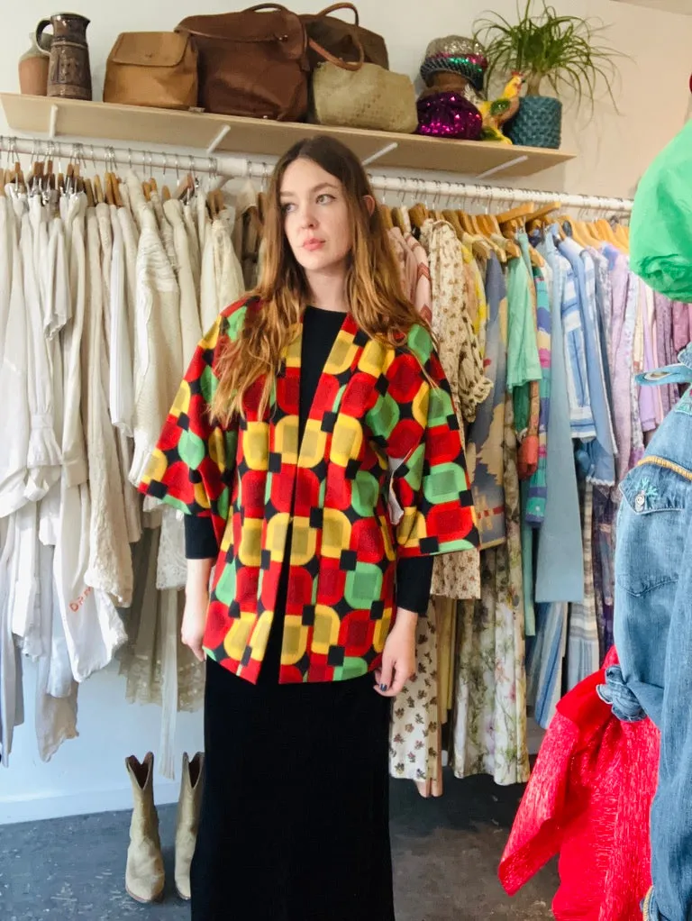 Vintage Red, Green, Black and Yellow Kimono