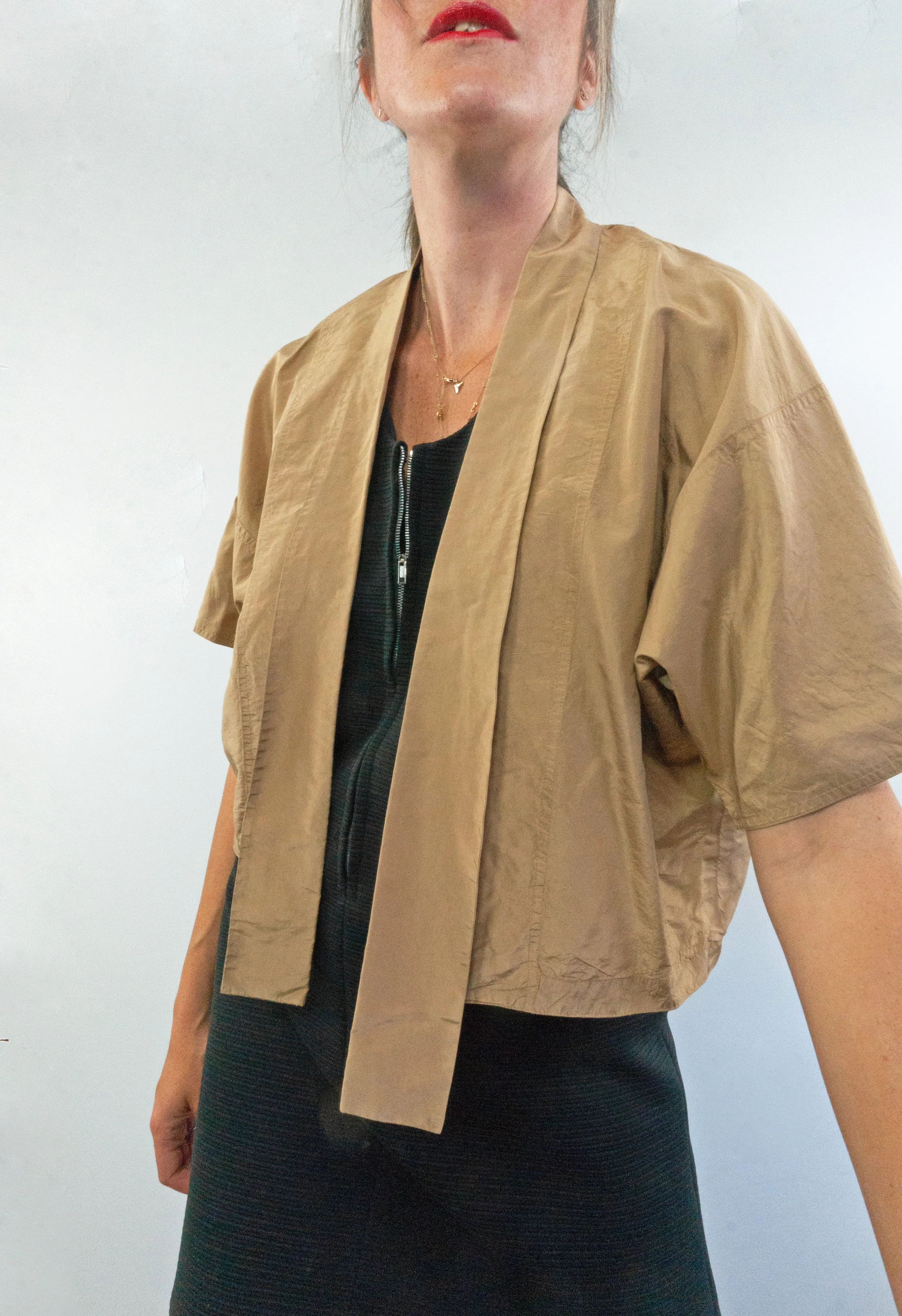 Vintage Soft Gold Short Silk Kimono