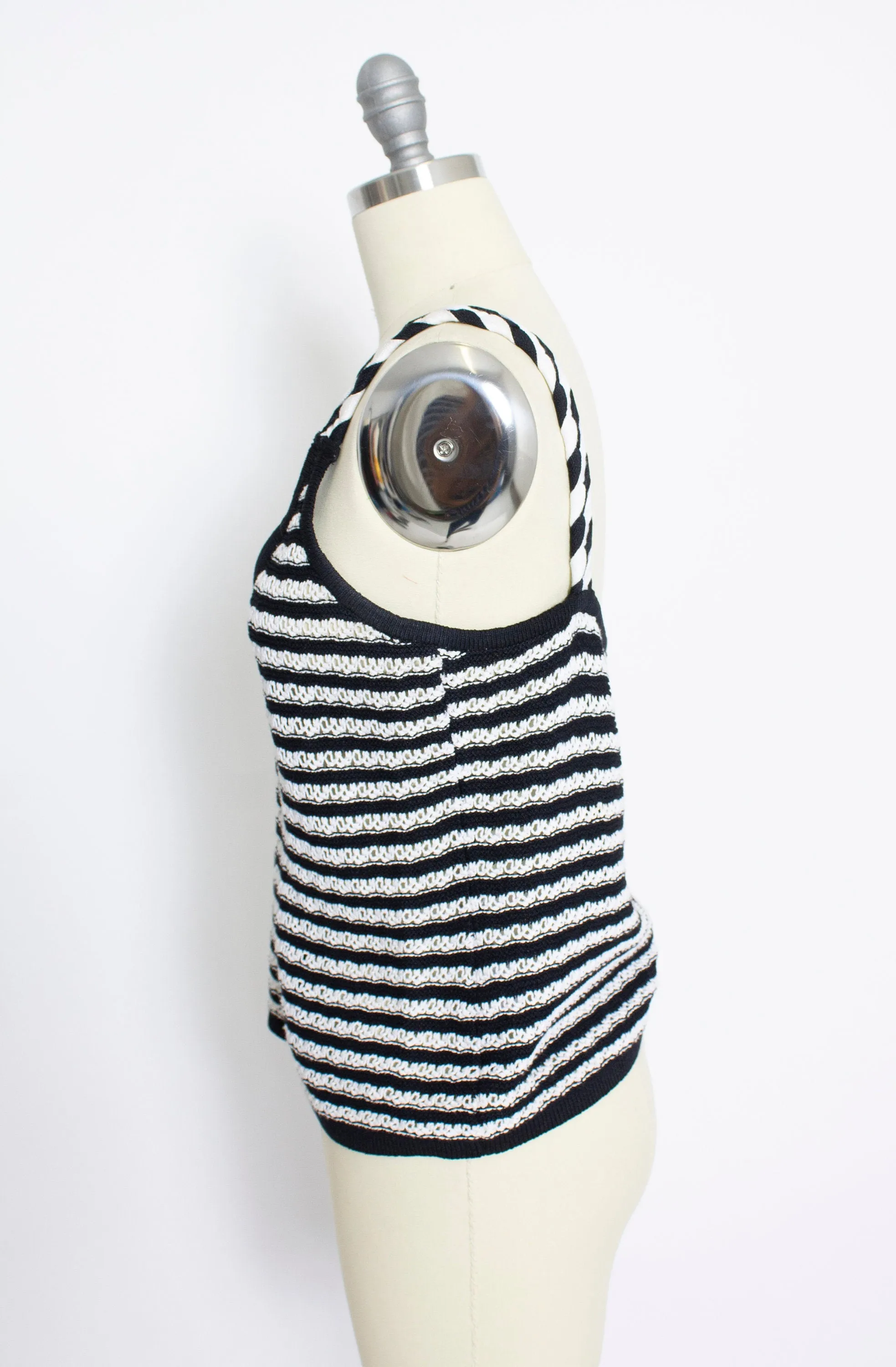 Vintage ST.JOHN Top 1990s Black White Knit Sleeveless Tank 90s Small