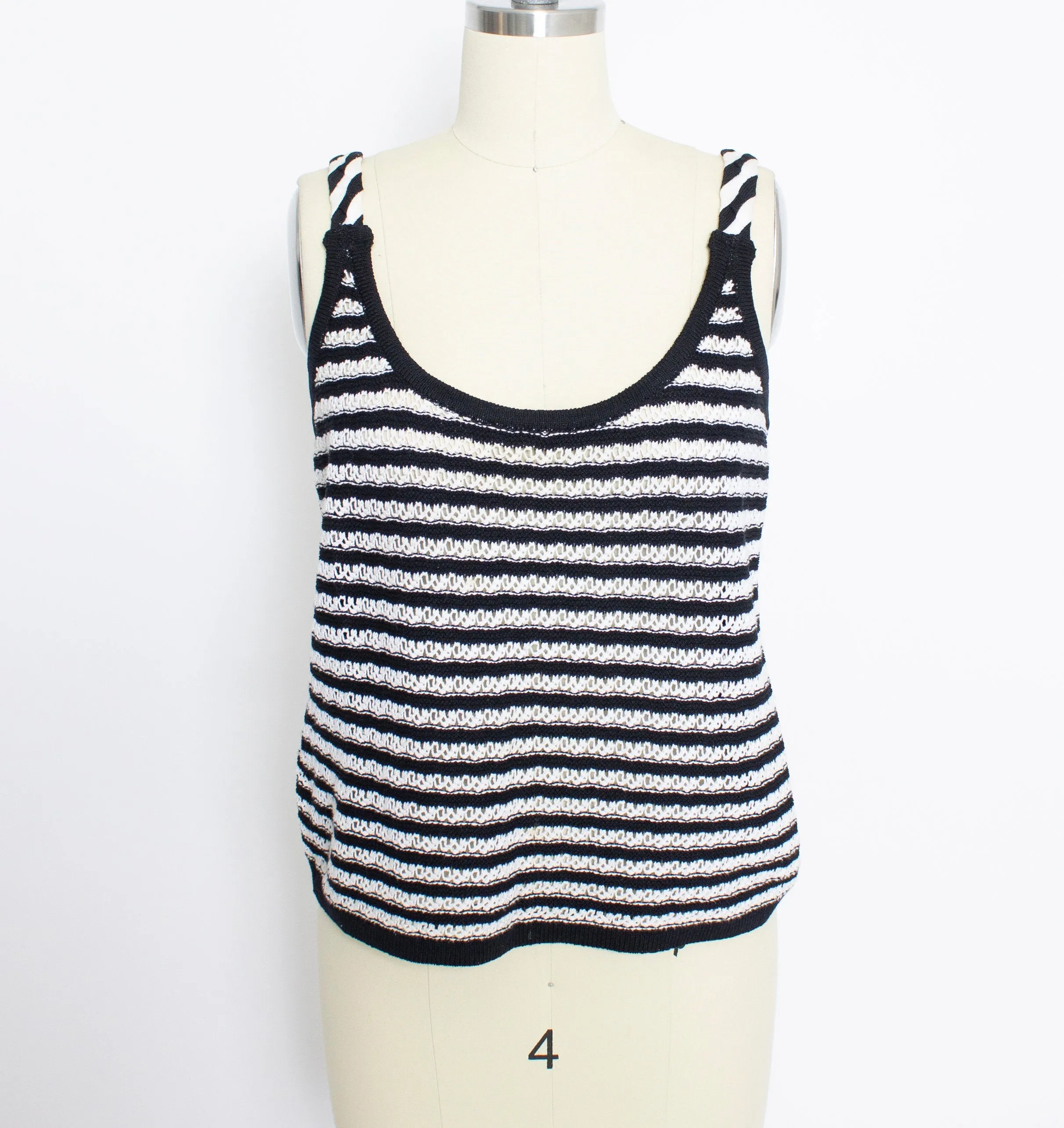 Vintage ST.JOHN Top 1990s Black White Knit Sleeveless Tank 90s Small