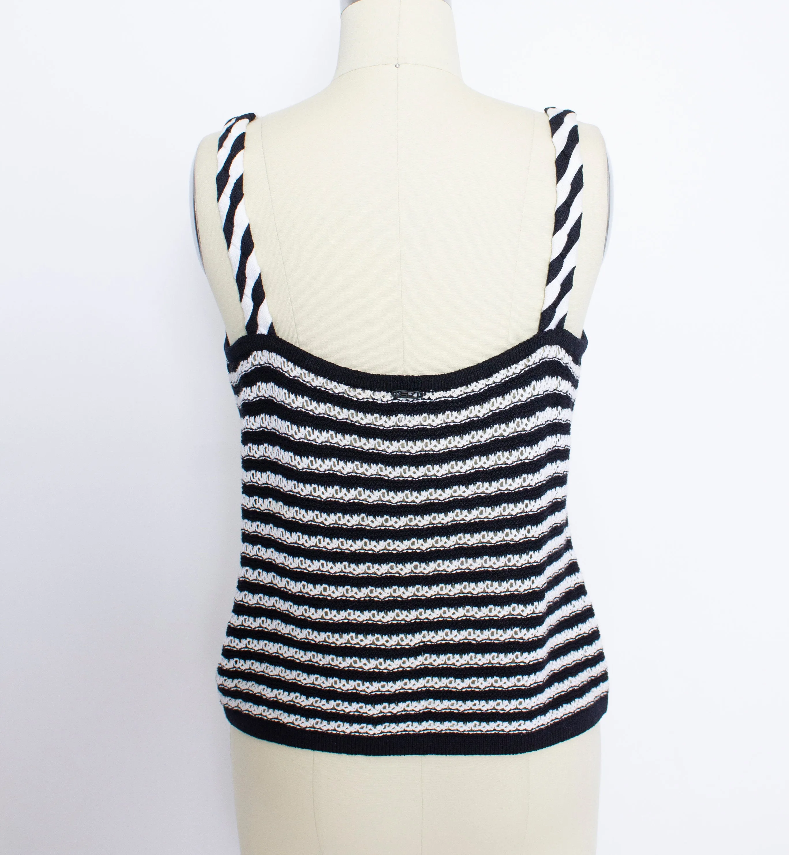 Vintage ST.JOHN Top 1990s Black White Knit Sleeveless Tank 90s Small