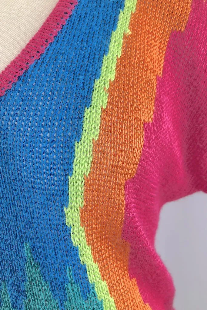 Vintage Summer Rainbow Knit Top
