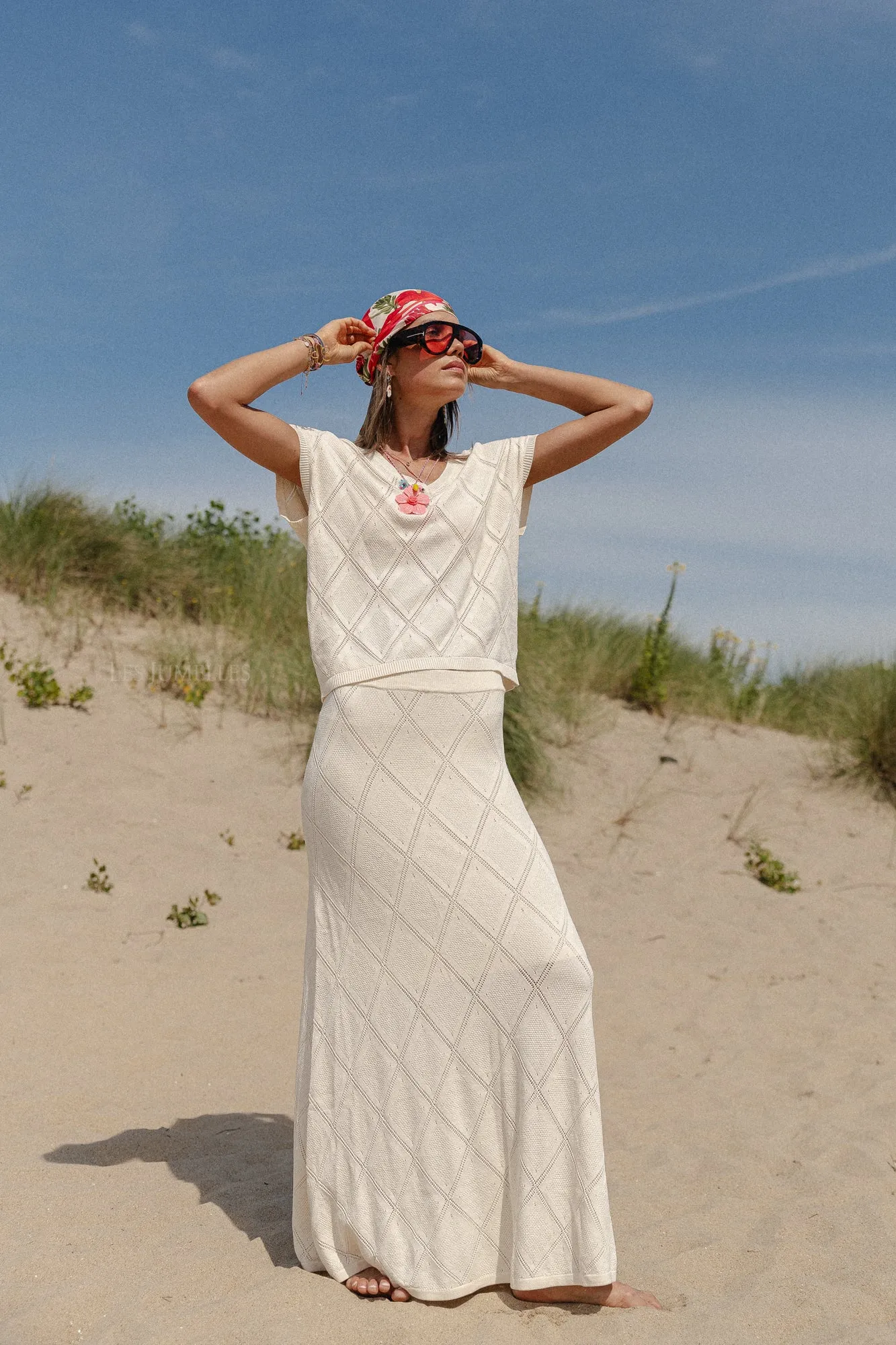 VIVara V-neck capsleeve knit top birch