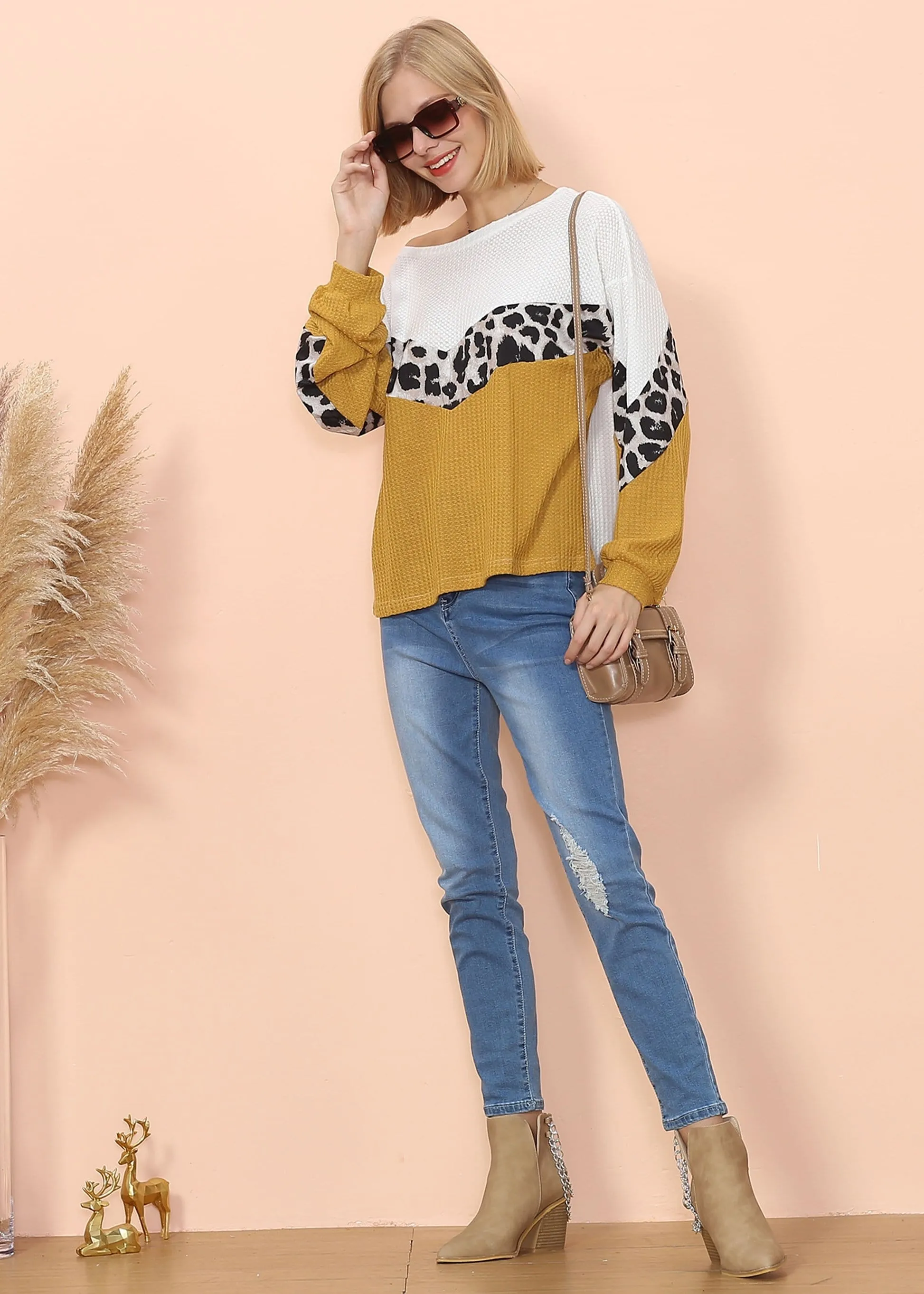 Waffle Knit Cheetah Print Long Sleeve